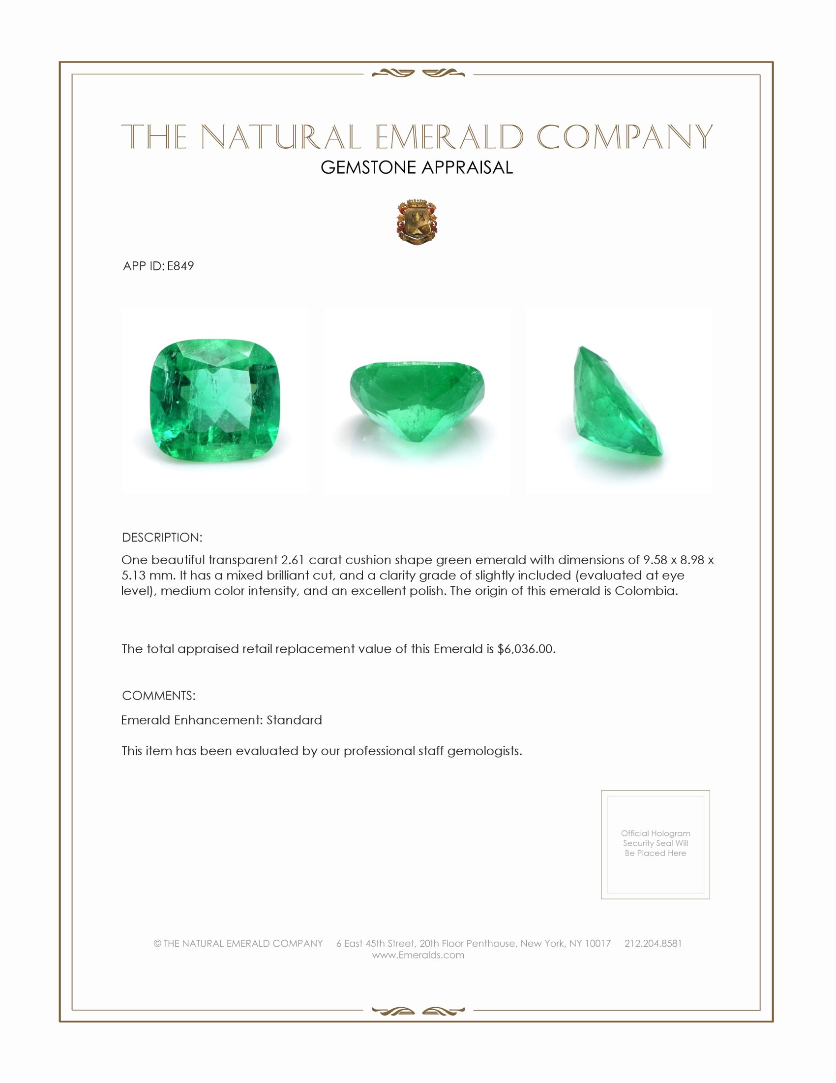 2.61 Ct. Emerald from Colombia