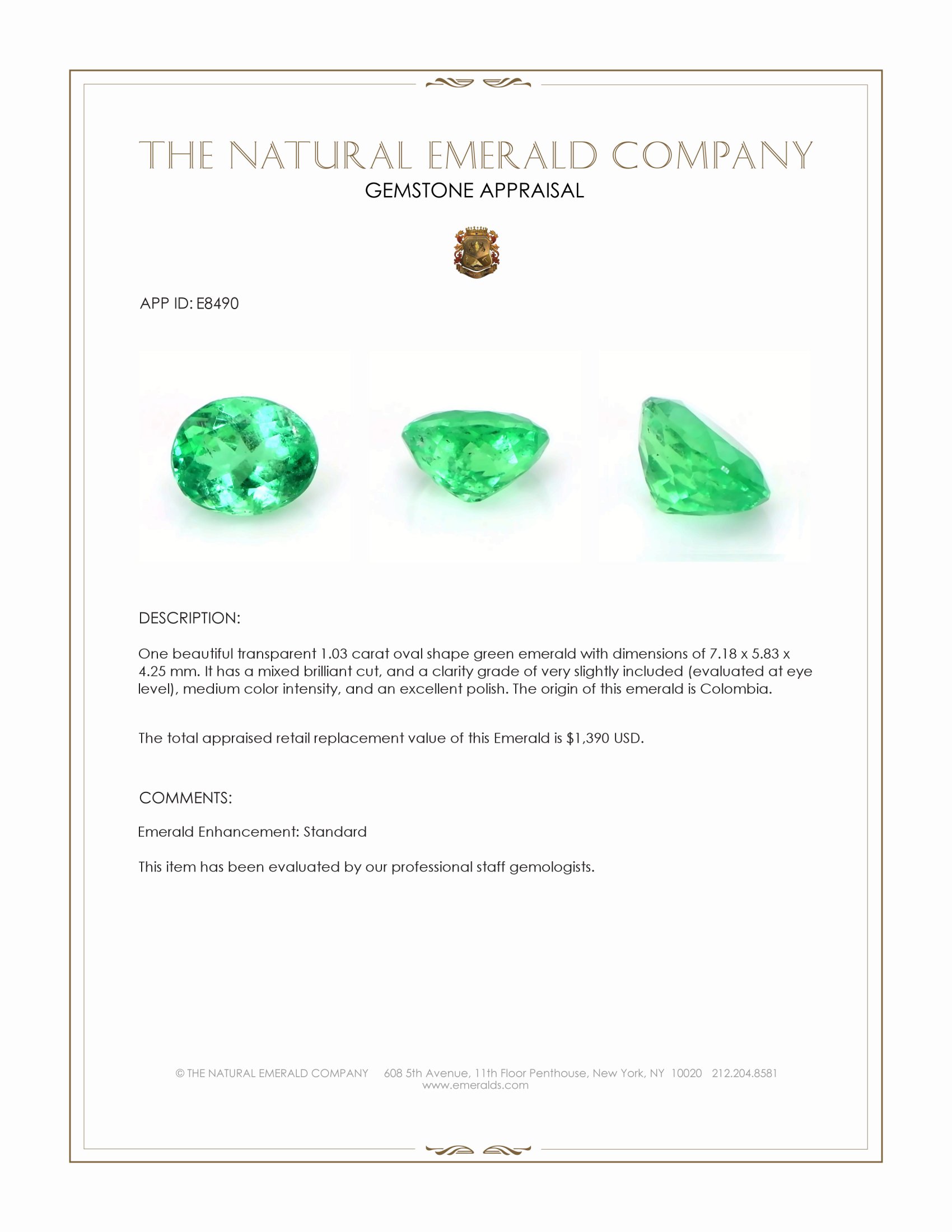 1.03 Ct. Emerald from Colombia