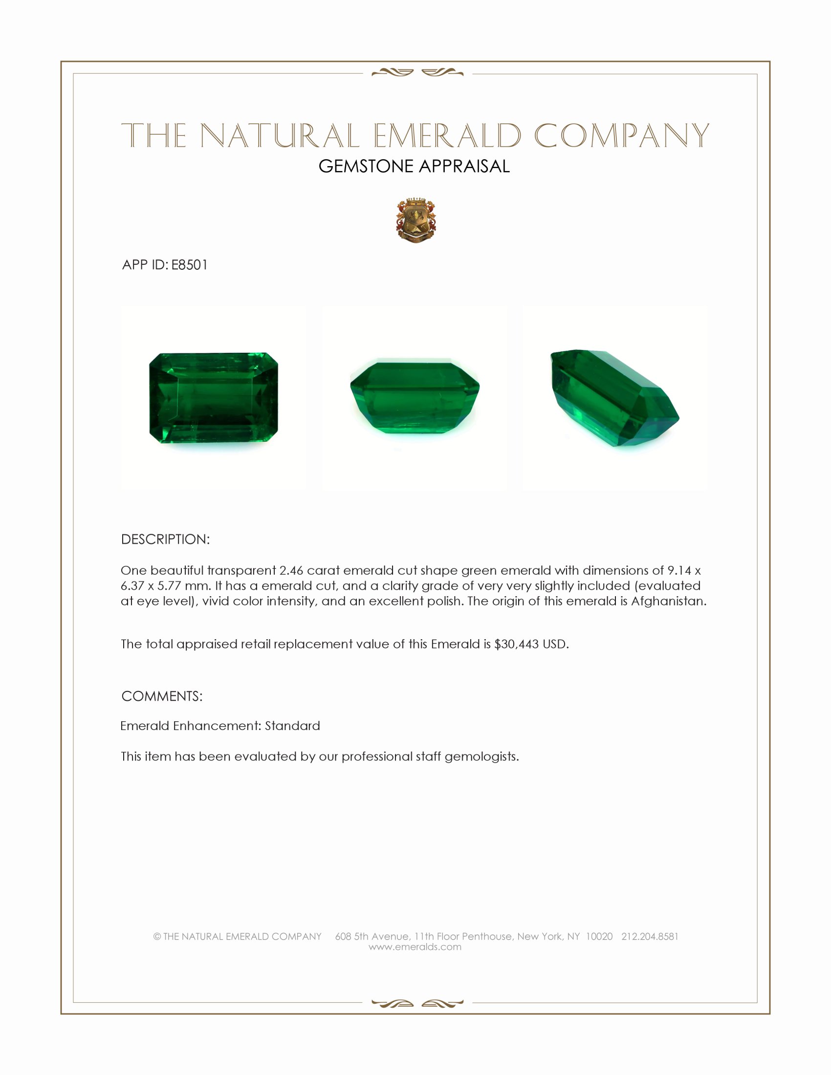 2.46 Ct. Emerald from Afghanistan