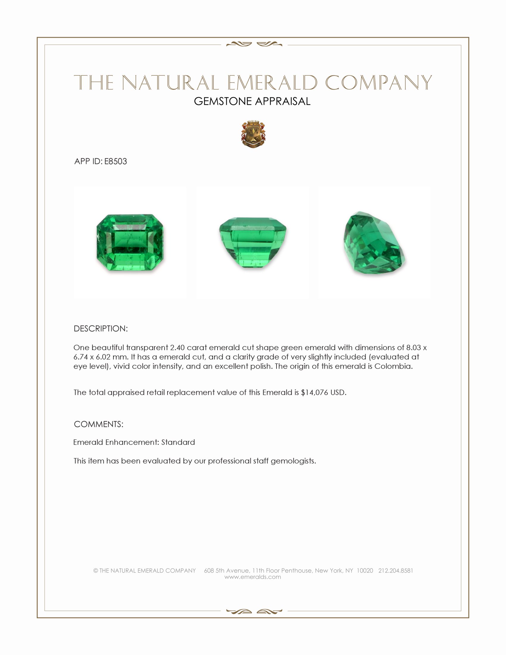2.40 Ct. Emerald from Colombia