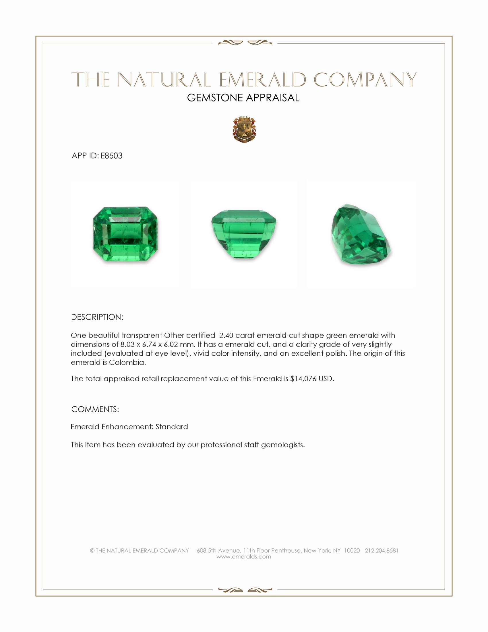 2.40 Ct. Emerald from Colombia