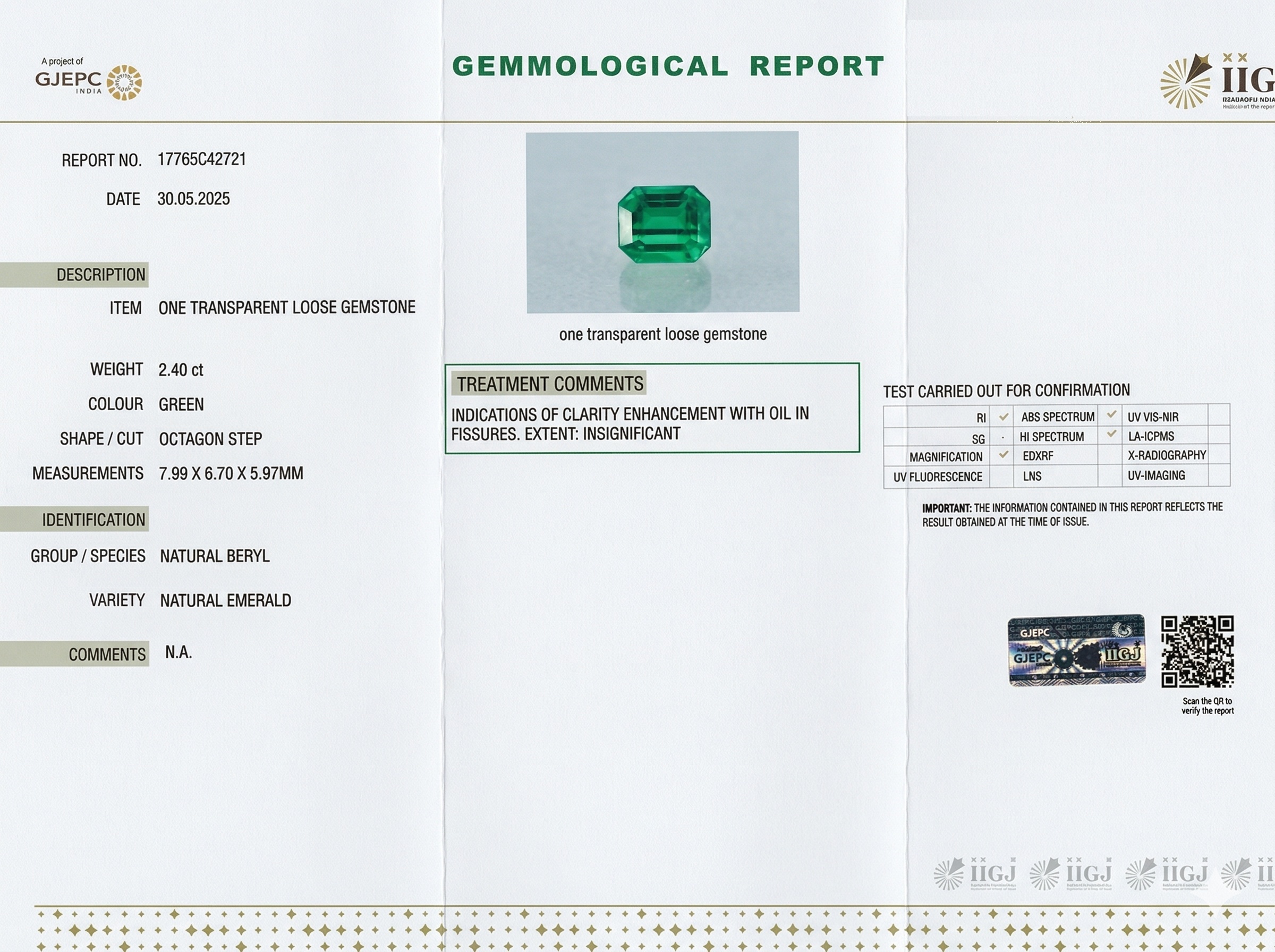 2.40 Ct. Emerald from Colombia