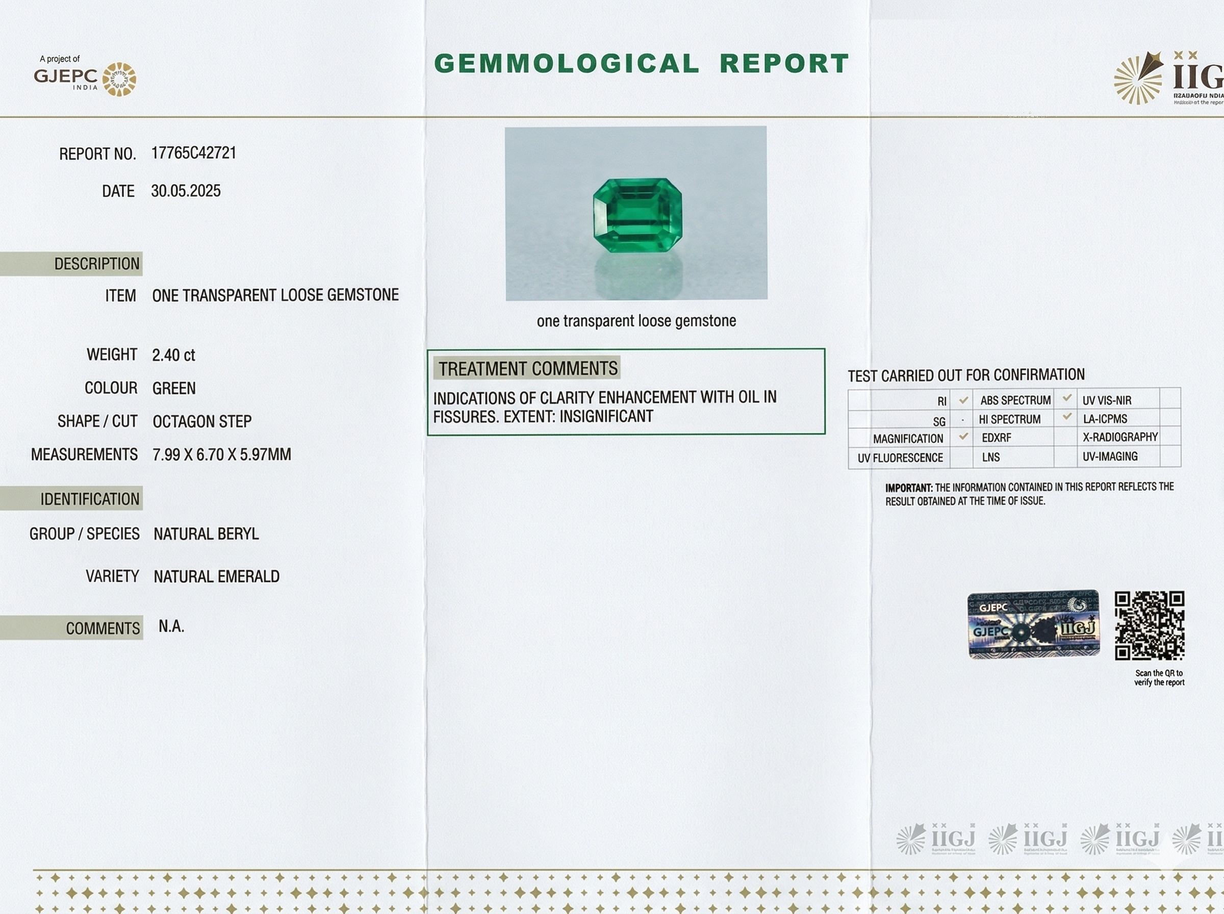 2.40 Ct. Emerald from Colombia