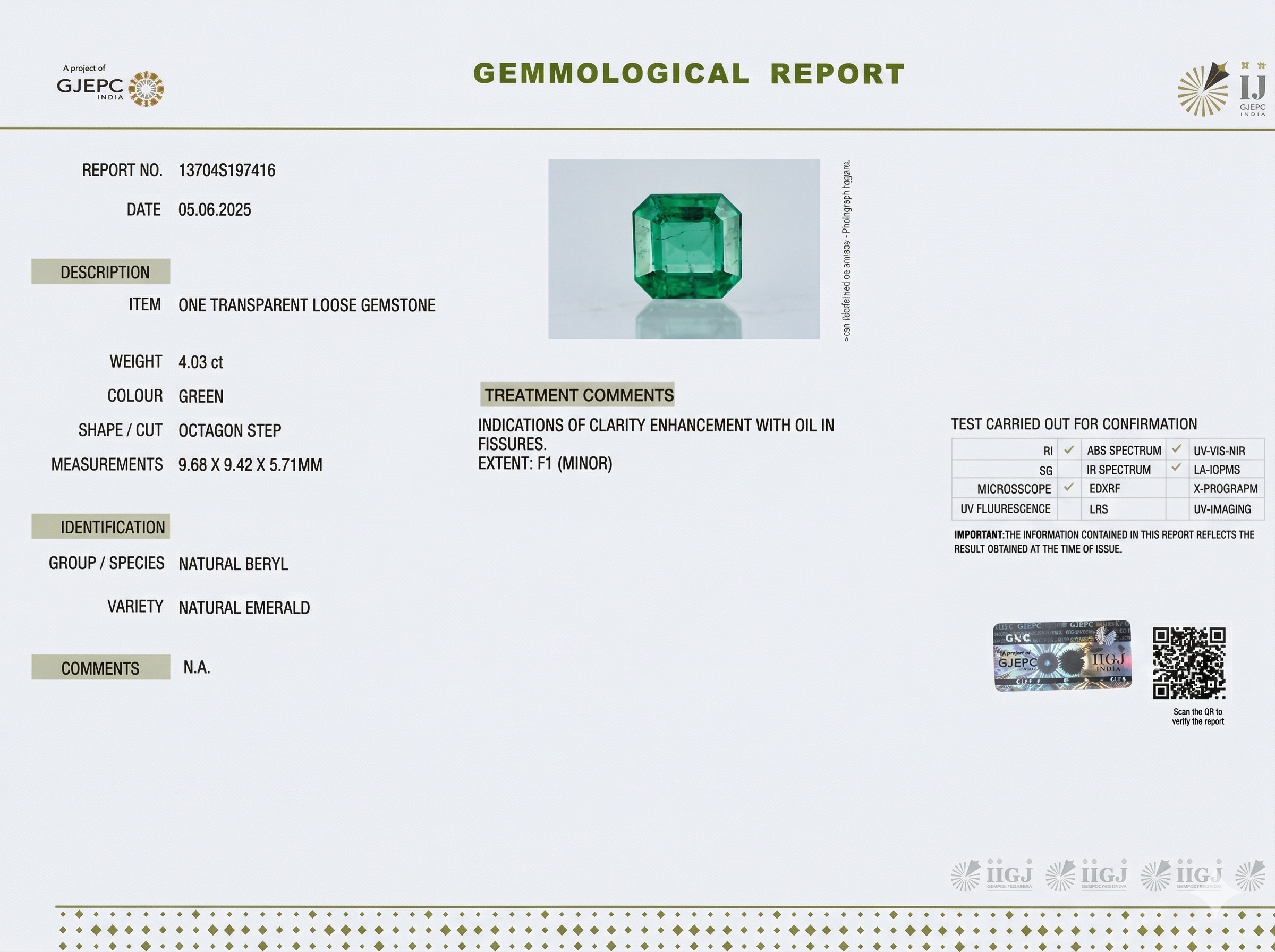 4.03 Ct. Emerald from Colombia