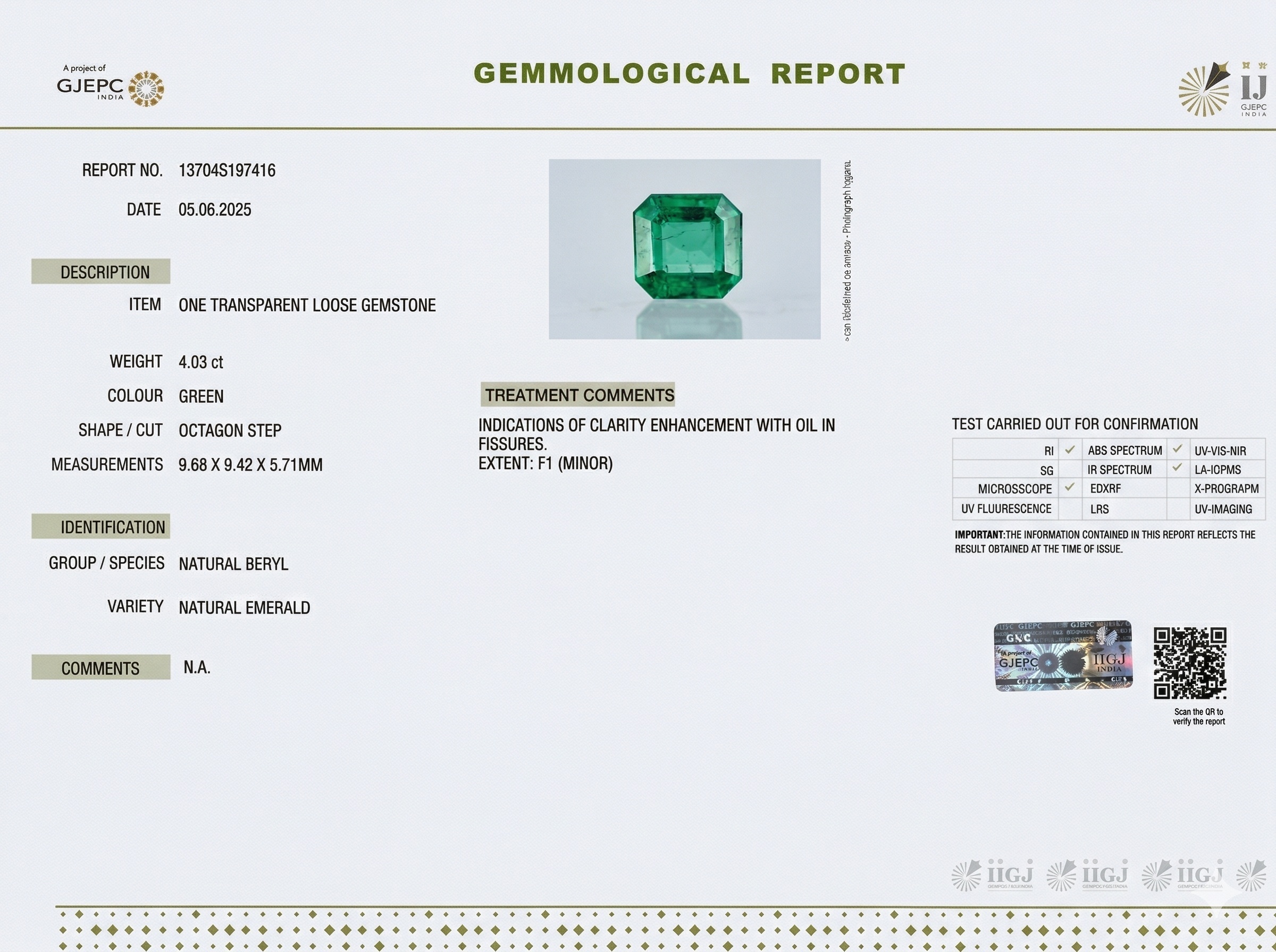 4.03 Ct. Emerald from Colombia