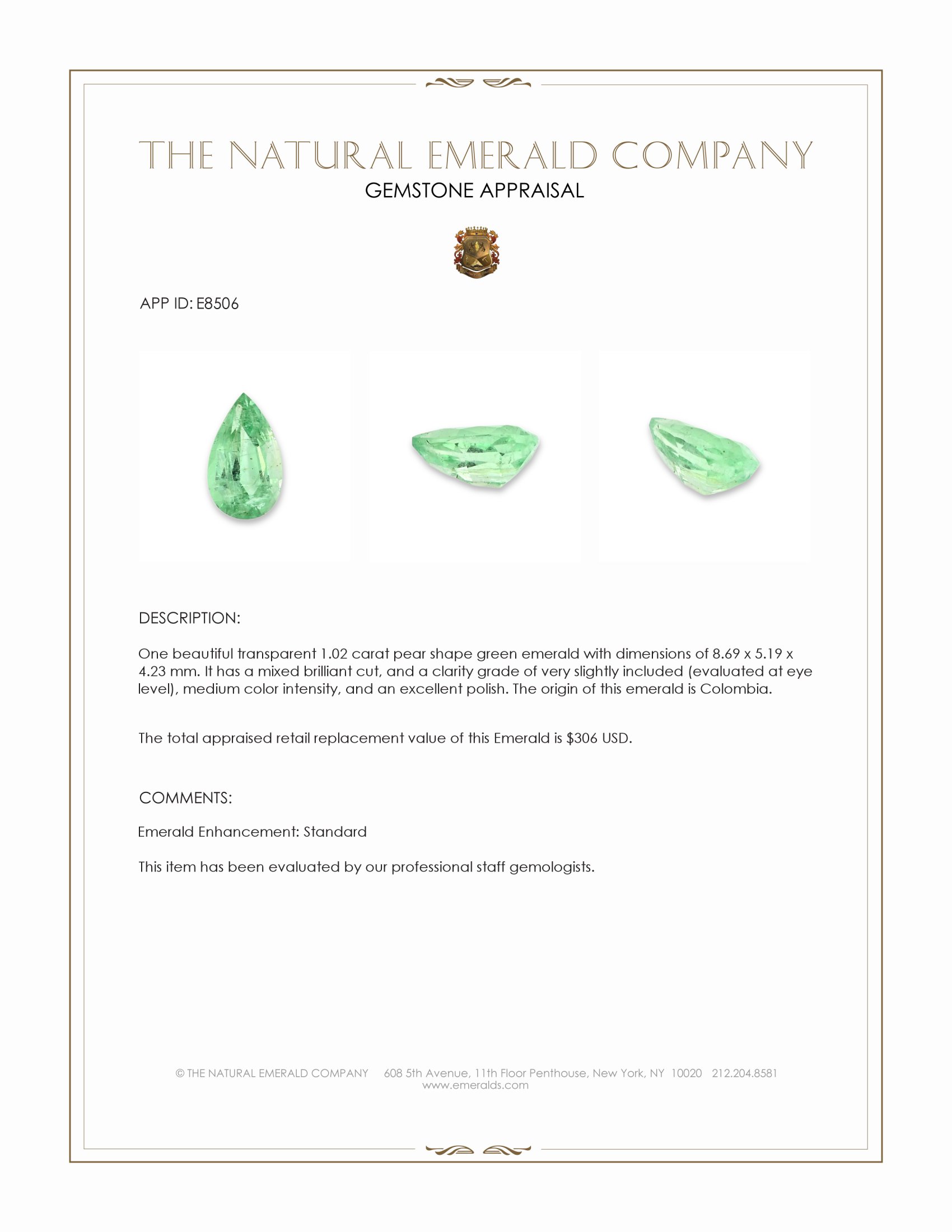 1.02 Ct. Emerald from Colombia