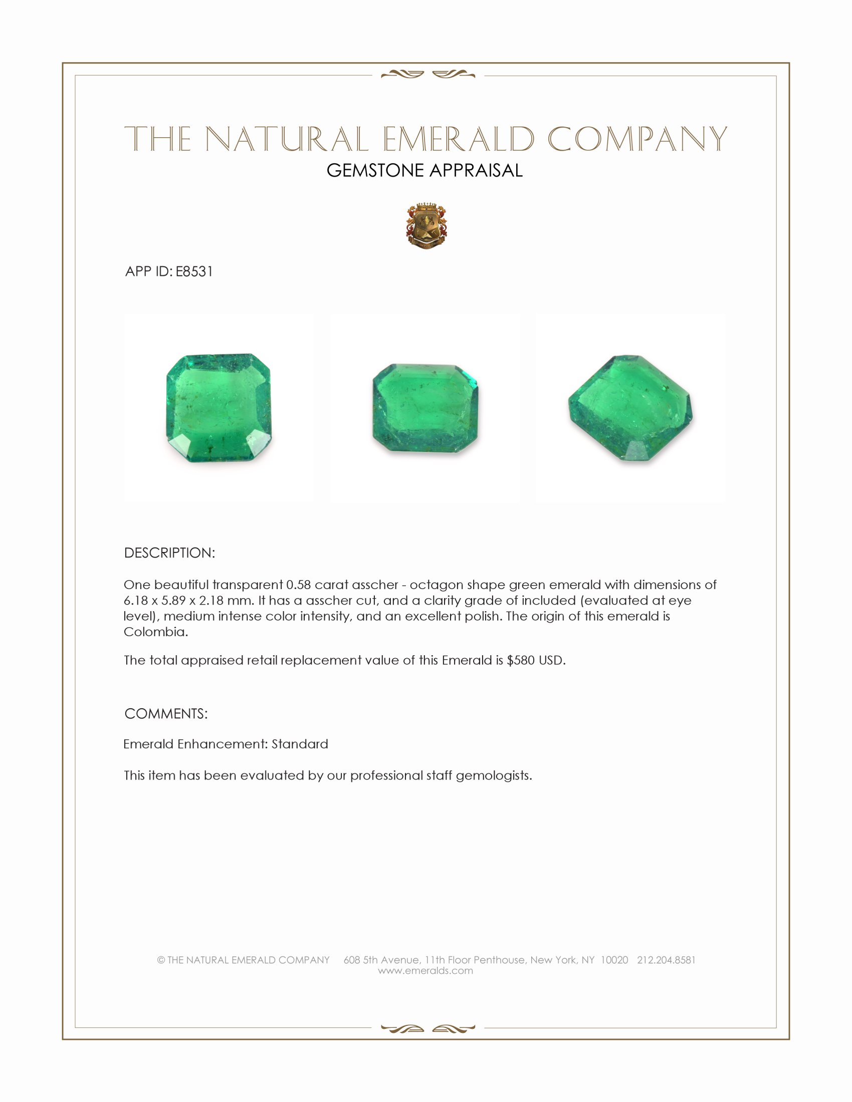 0.58 Ct. Emerald from Colombia