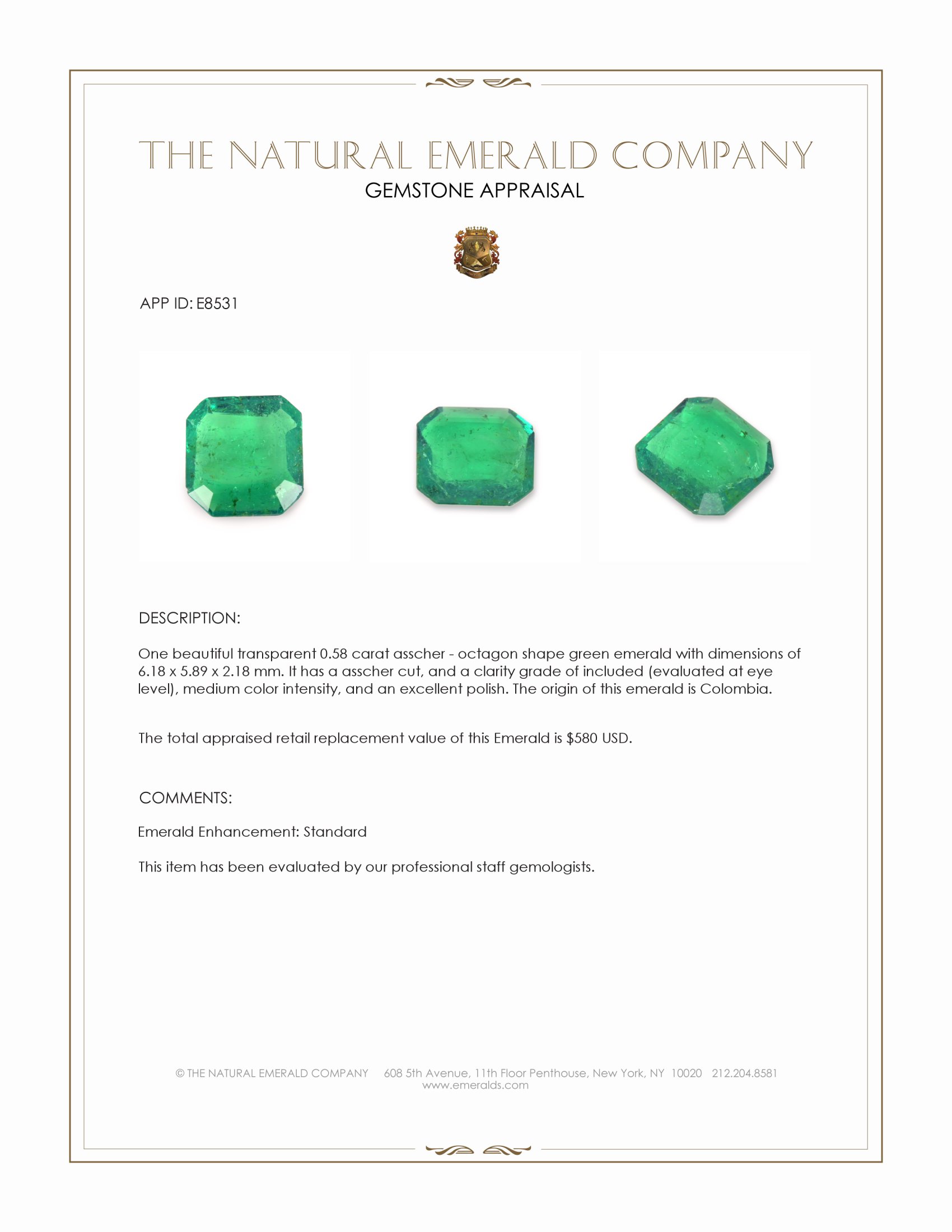 0.58 Ct. Emerald from Colombia