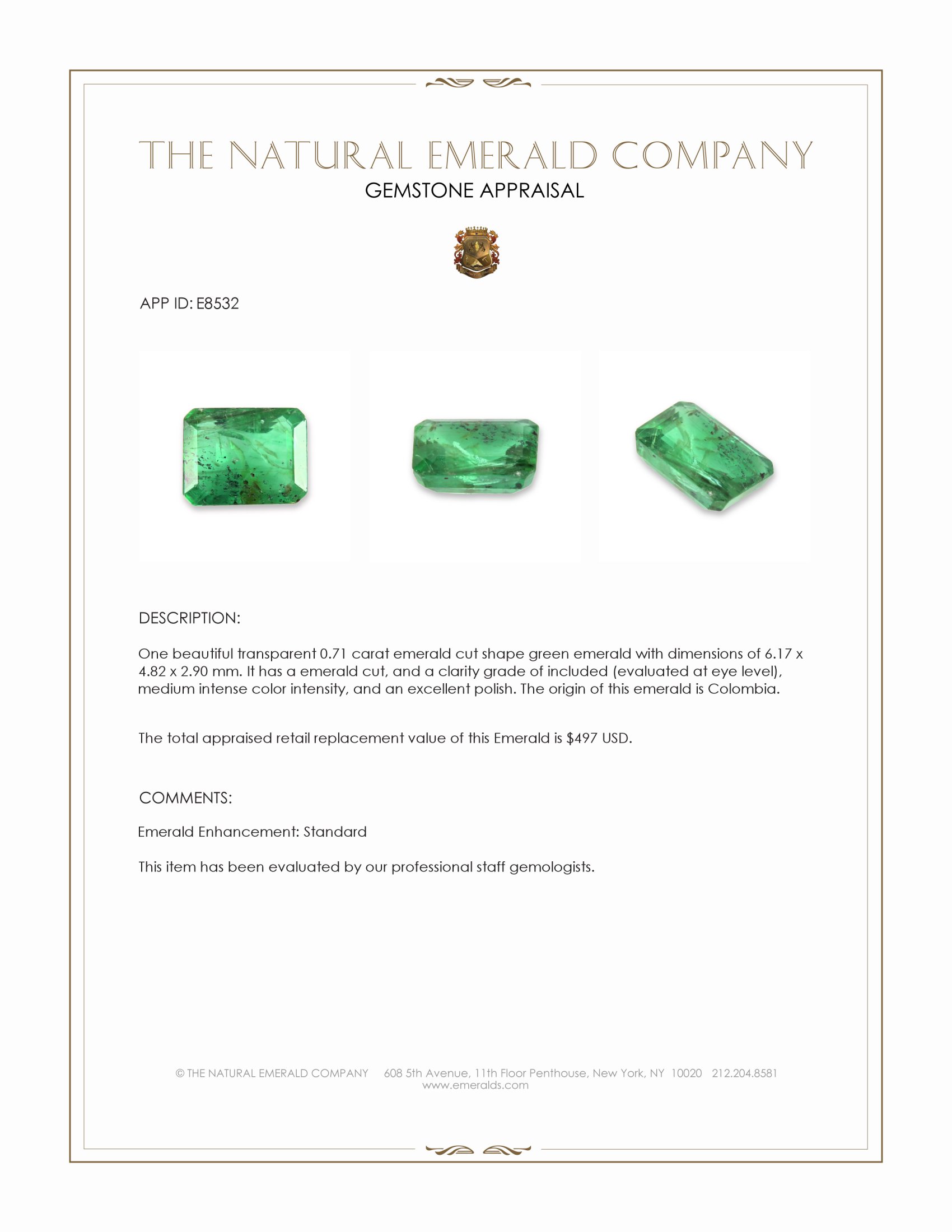 0.71 Ct. Emerald from Colombia