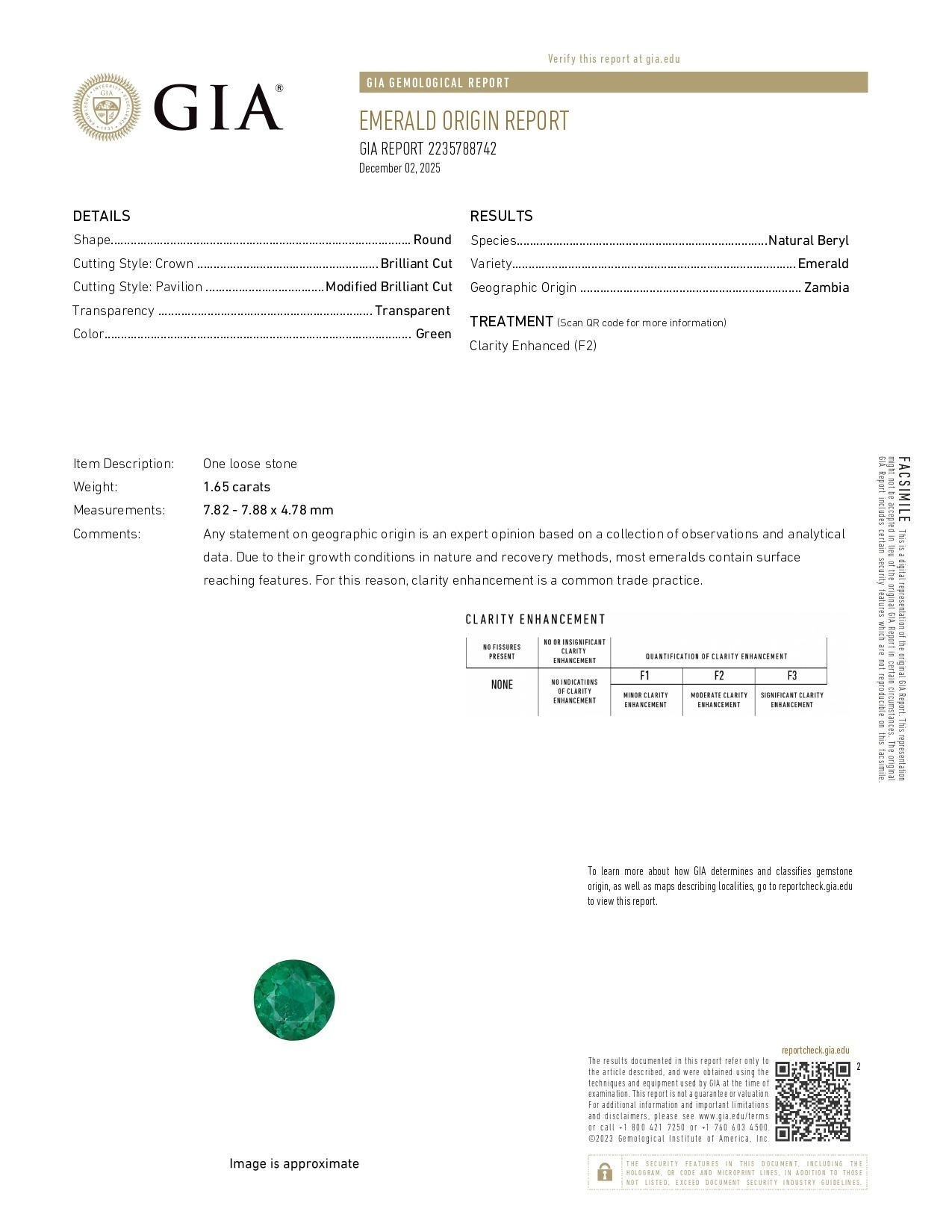 1.65 Ct. Emerald from Zambia