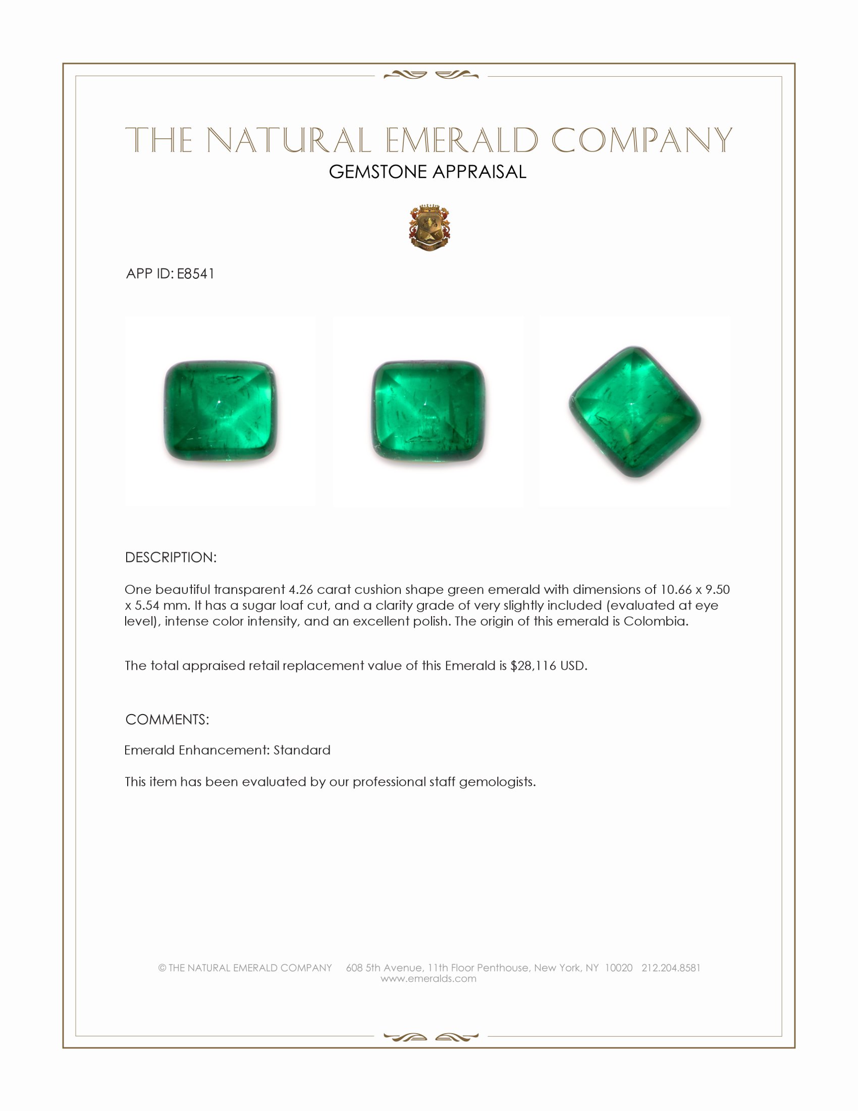 4.26 Ct. Cabochon Emerald from Colombia