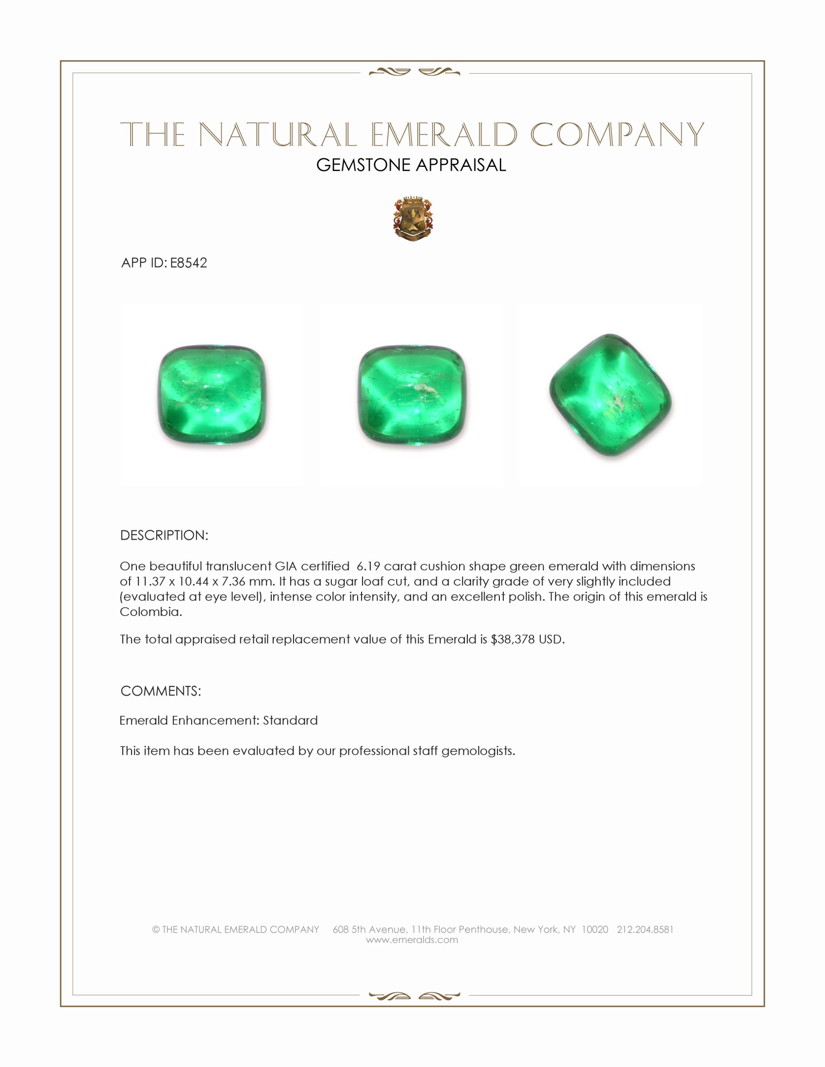 6.19 Ct. Cabochon Emerald from Colombia