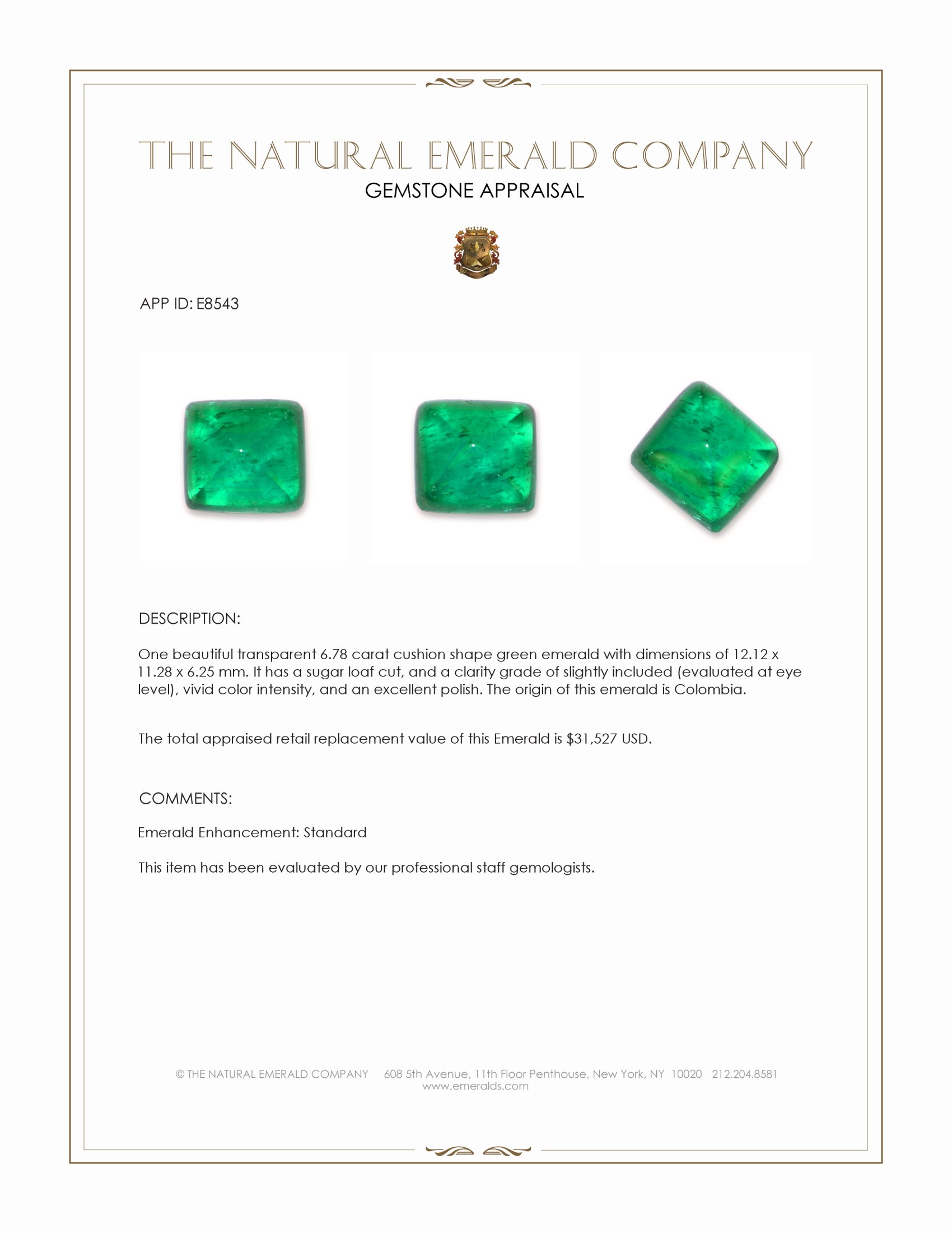 6.78 Ct. Cabochon Emerald from Colombia