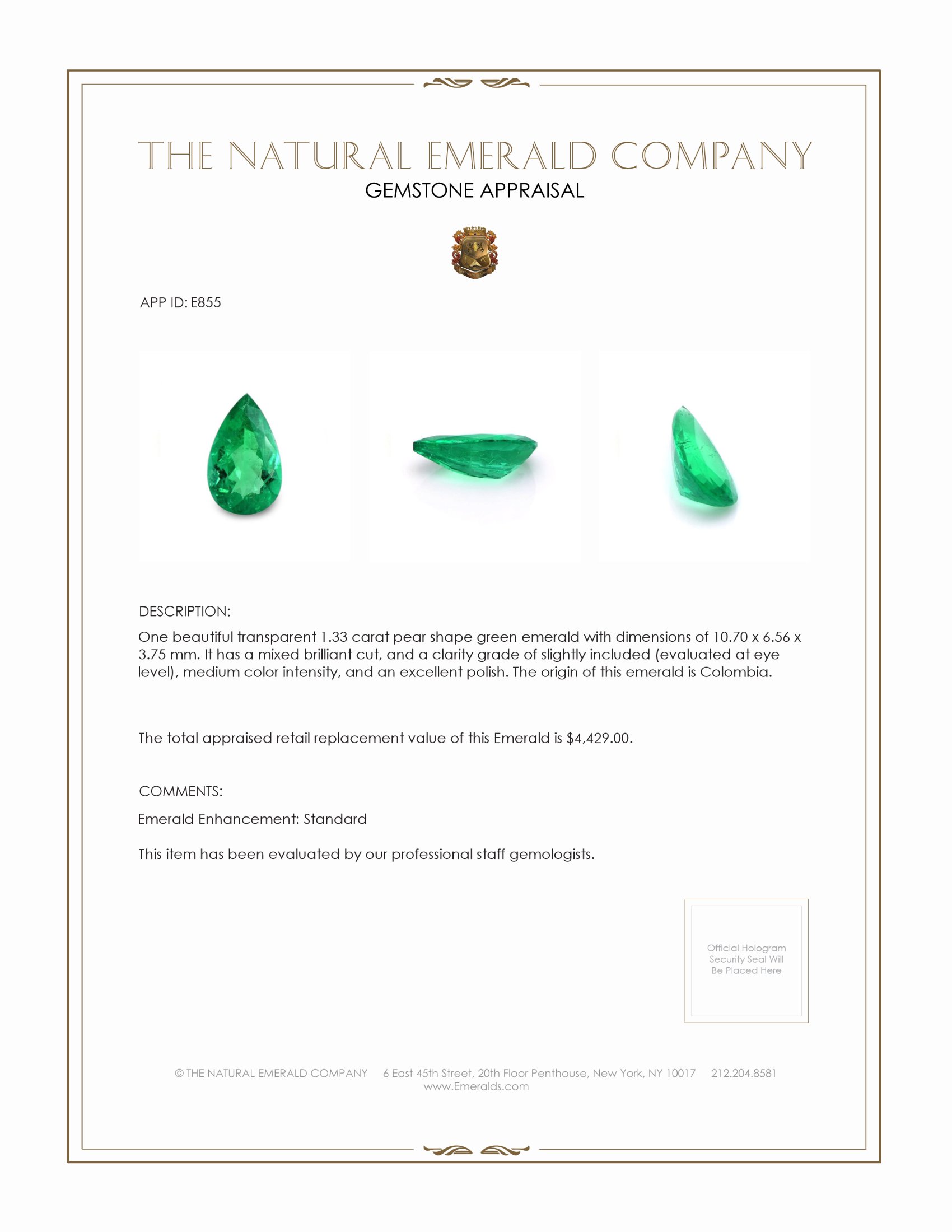 1.33 Ct. Emerald from Colombia
