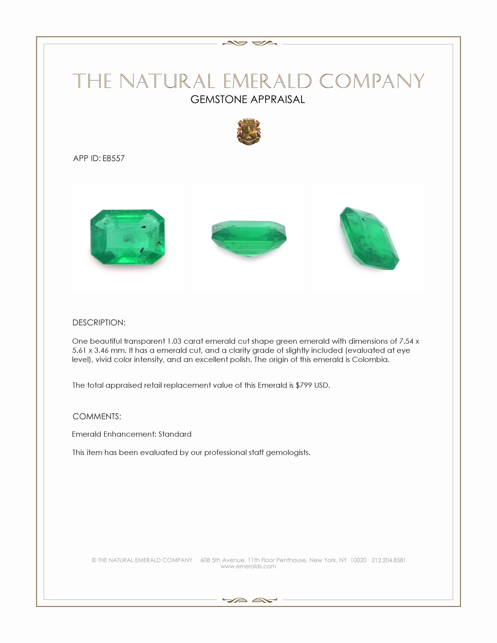1.03 Ct. Emerald from Colombia