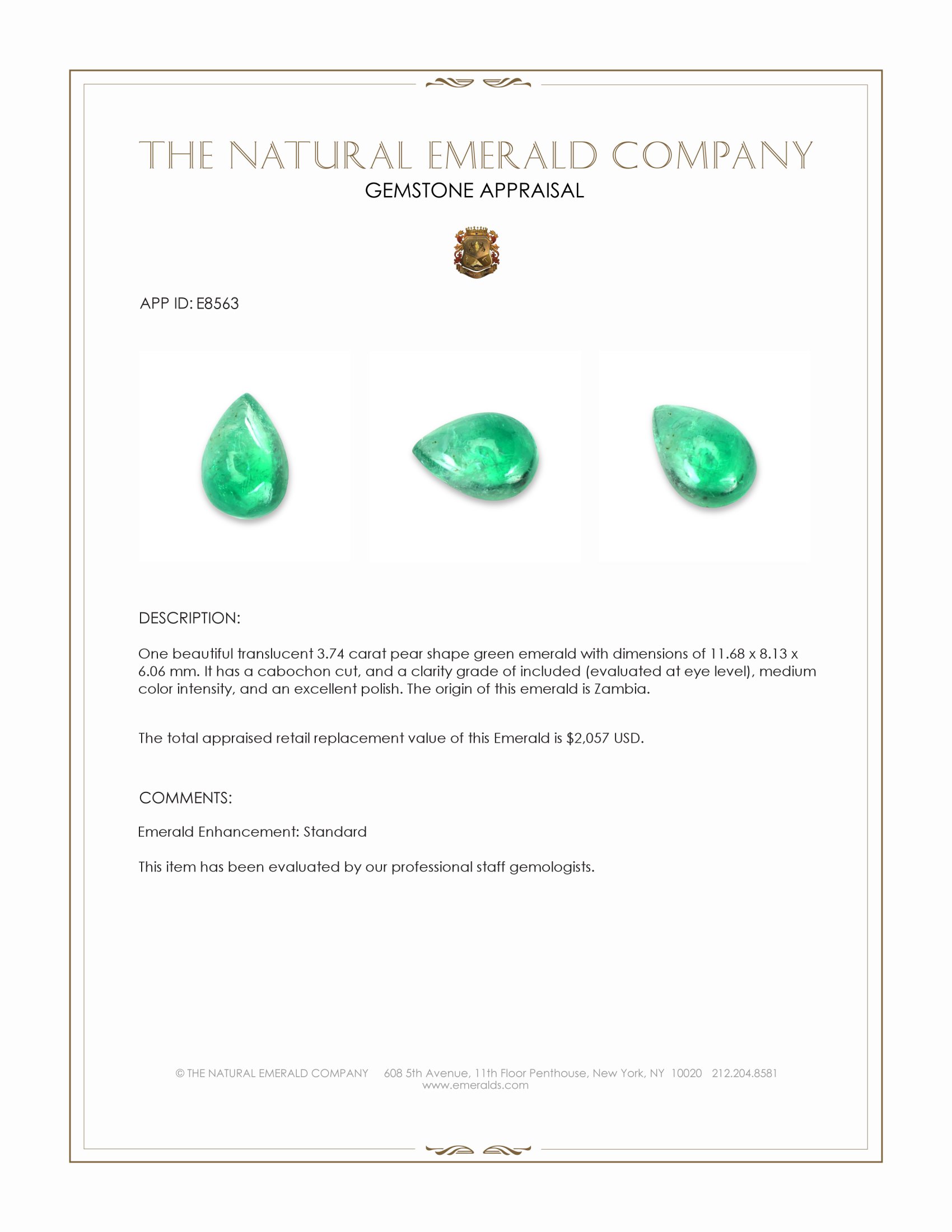 3.74 Ct. Cabochon Emerald from Zambia