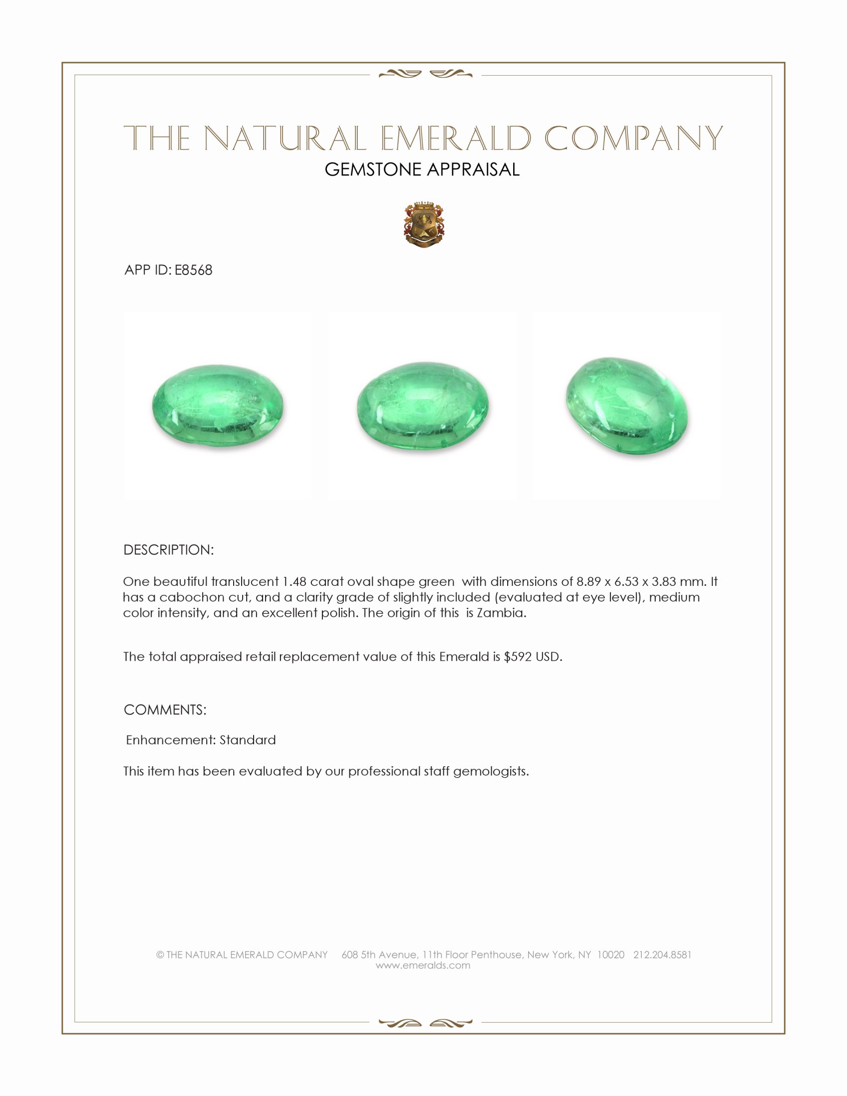 1.48 Ct. Cabochon Emerald from Zambia