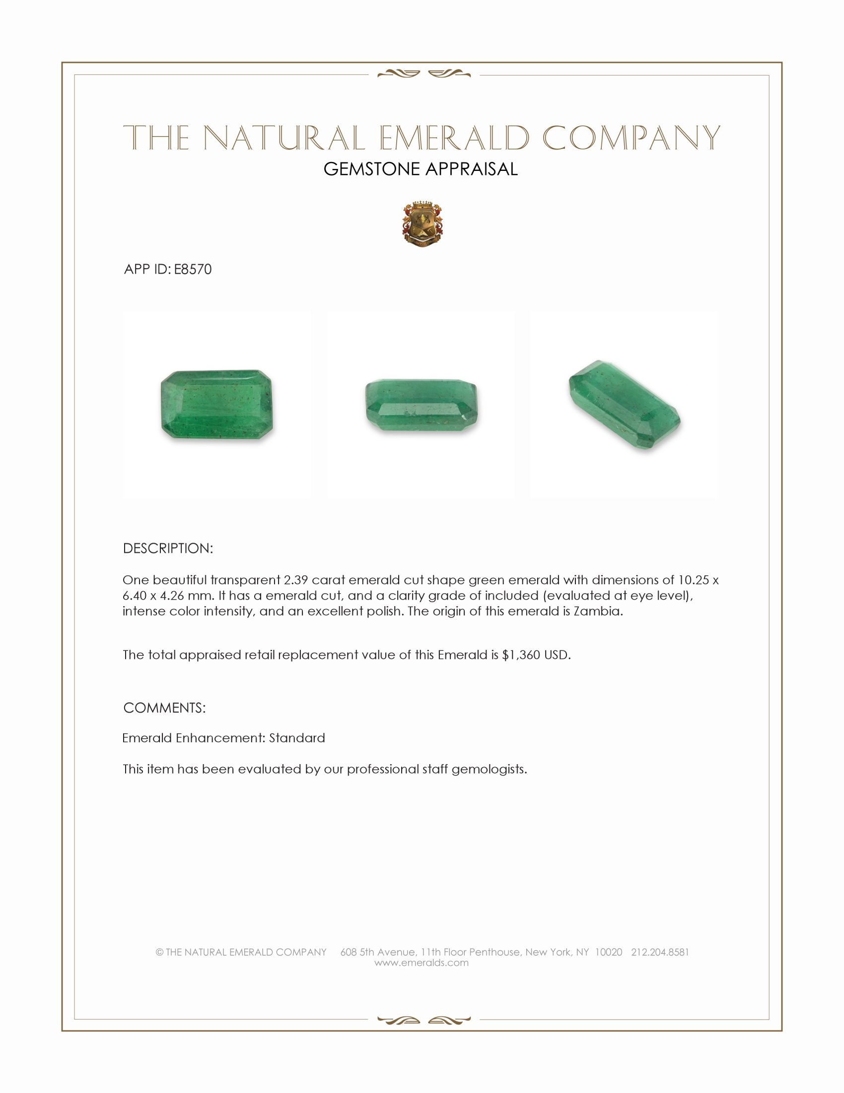 2.39 Ct. Emerald from Zambia