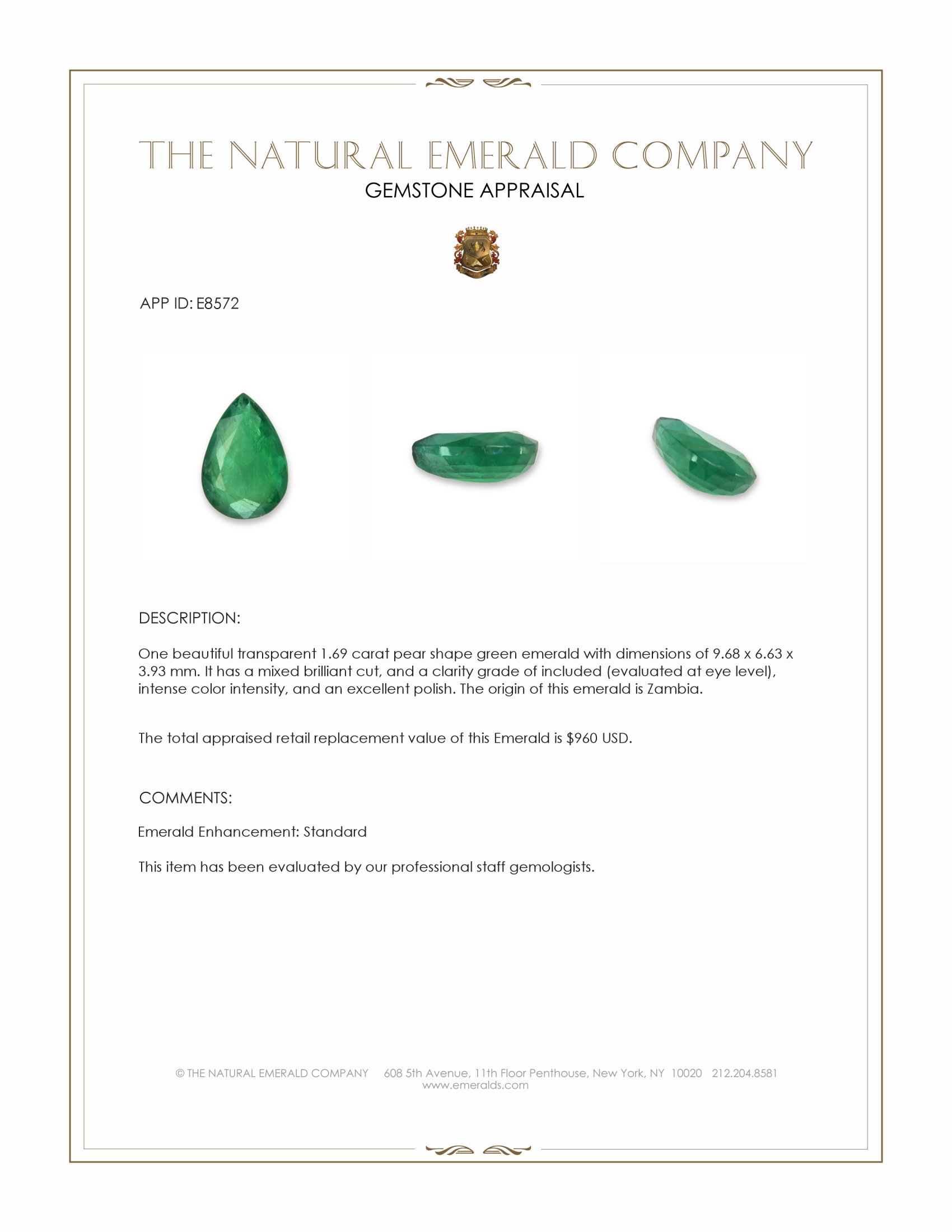 1.69 Ct. Emerald from Zambia