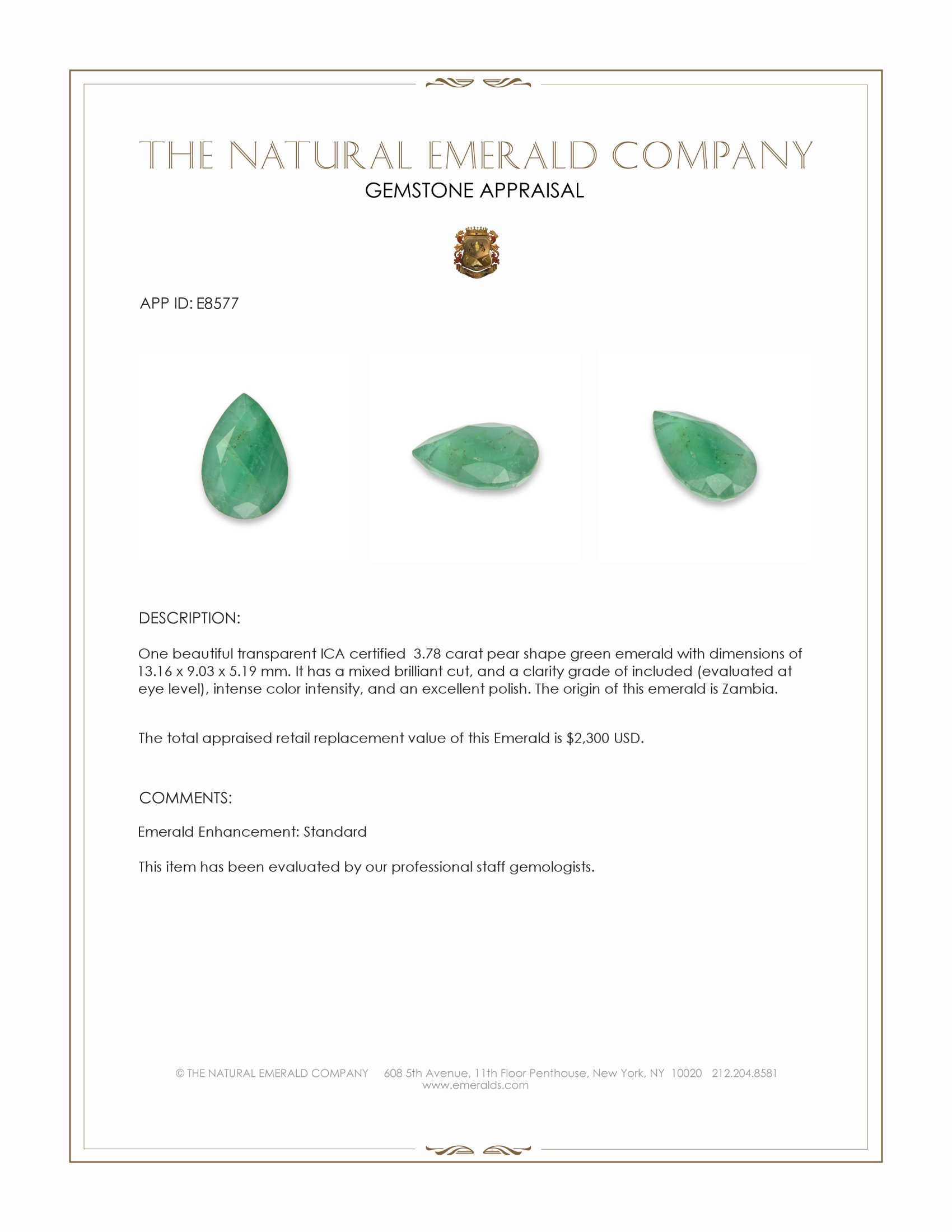 3.78 Ct. Emerald from Zambia