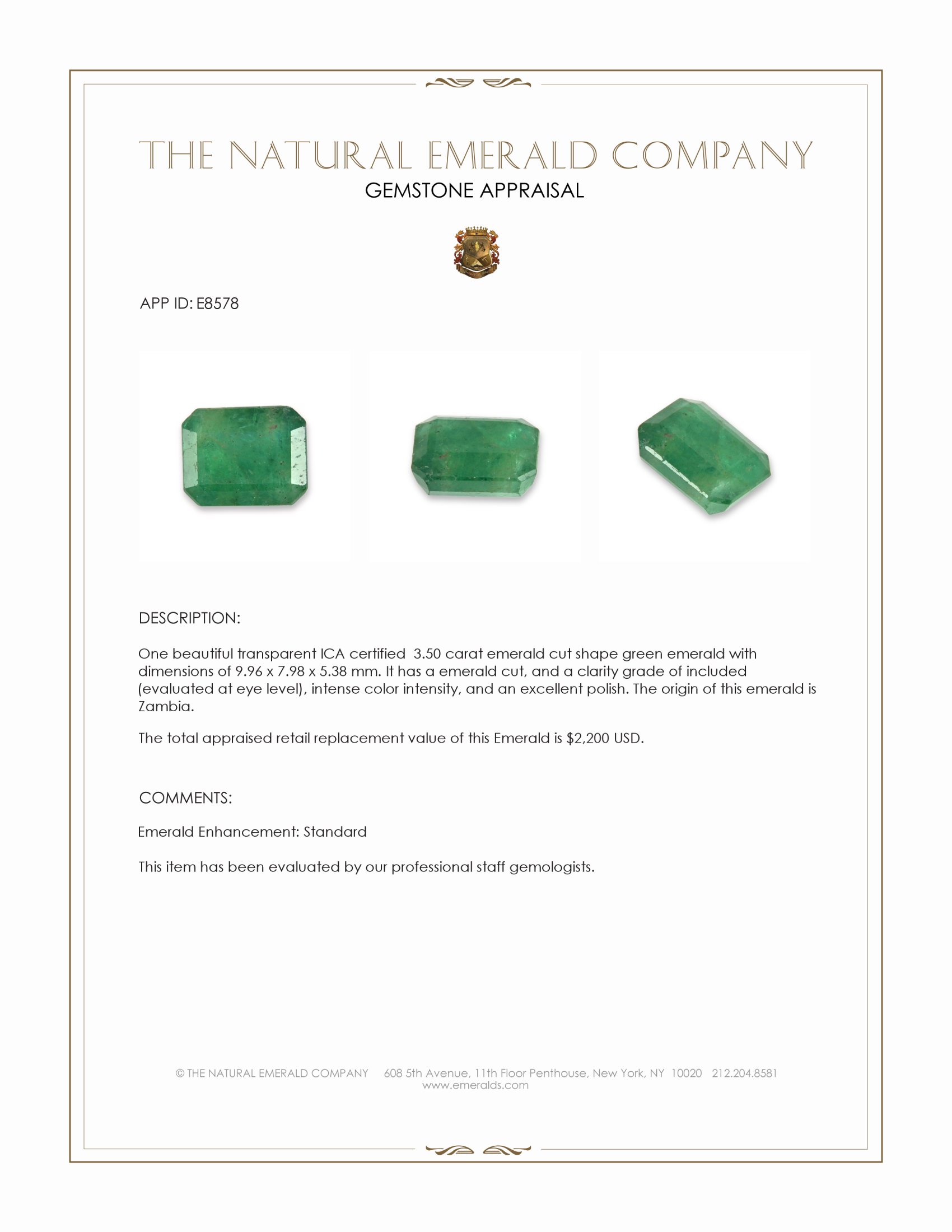 3.50 Ct. Emerald from Zambia