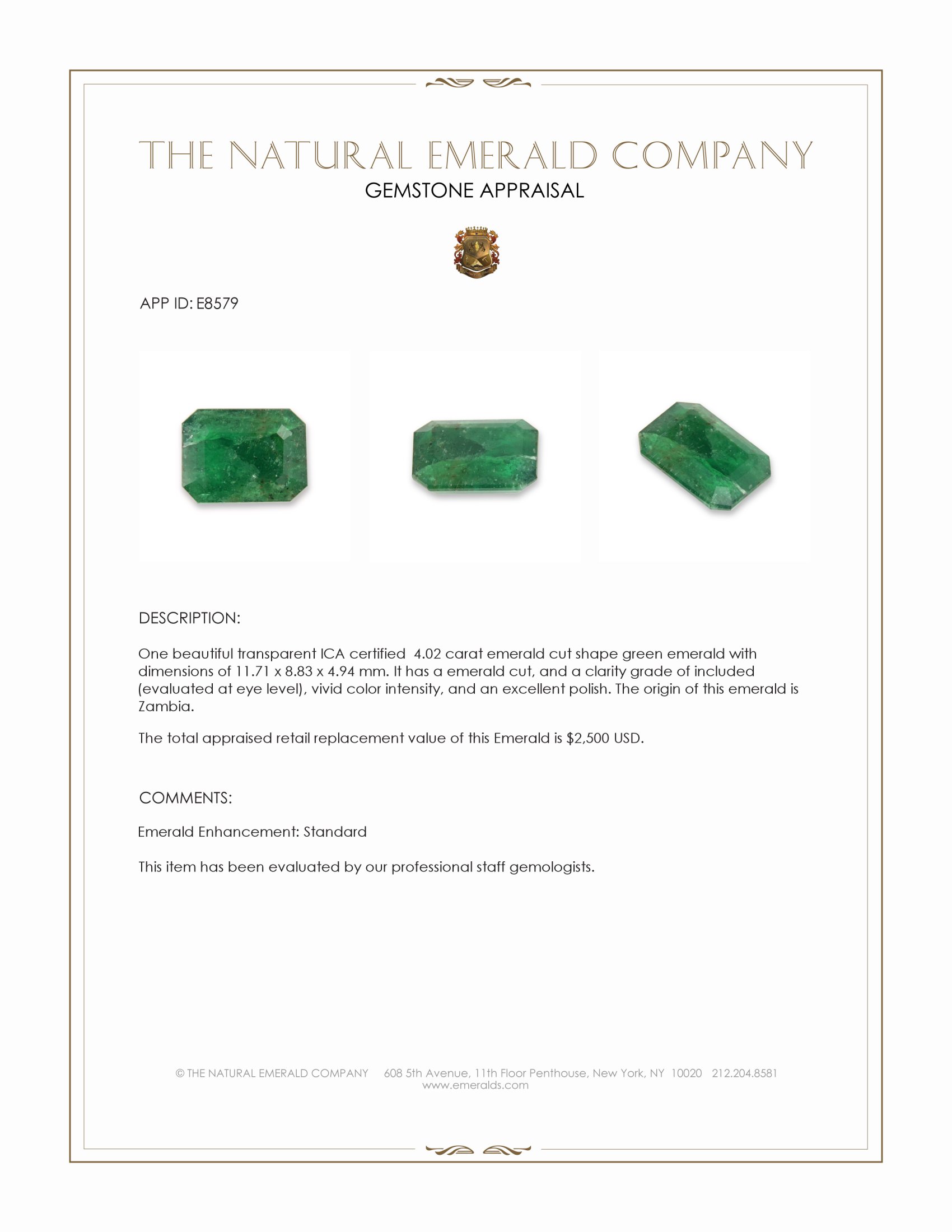 4.02 Ct. Emerald from Zambia