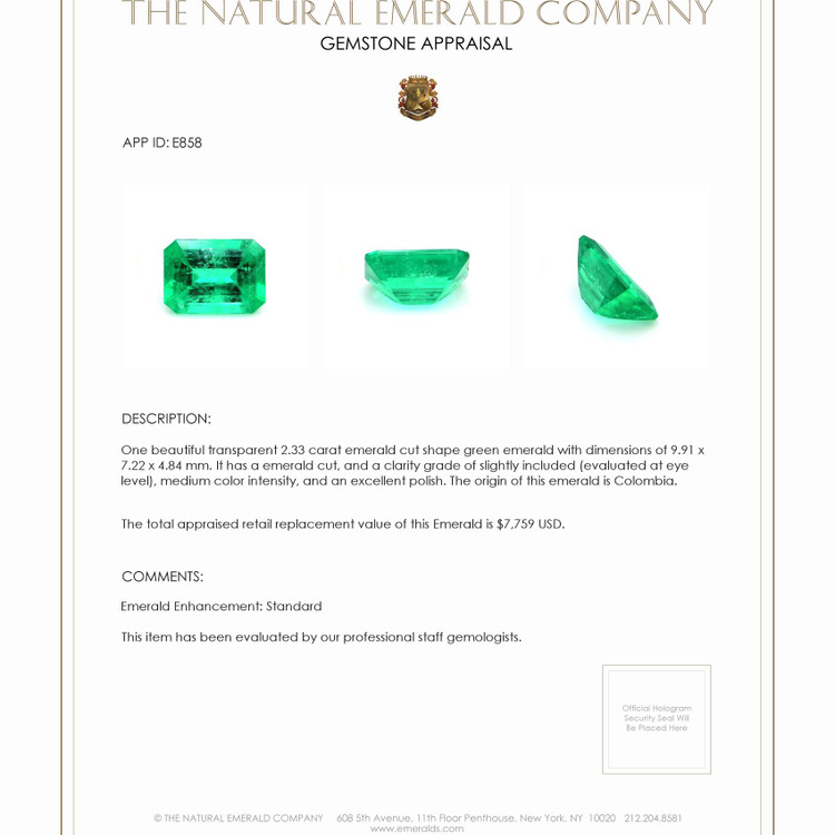 2.33 Ct. Emerald from Colombia