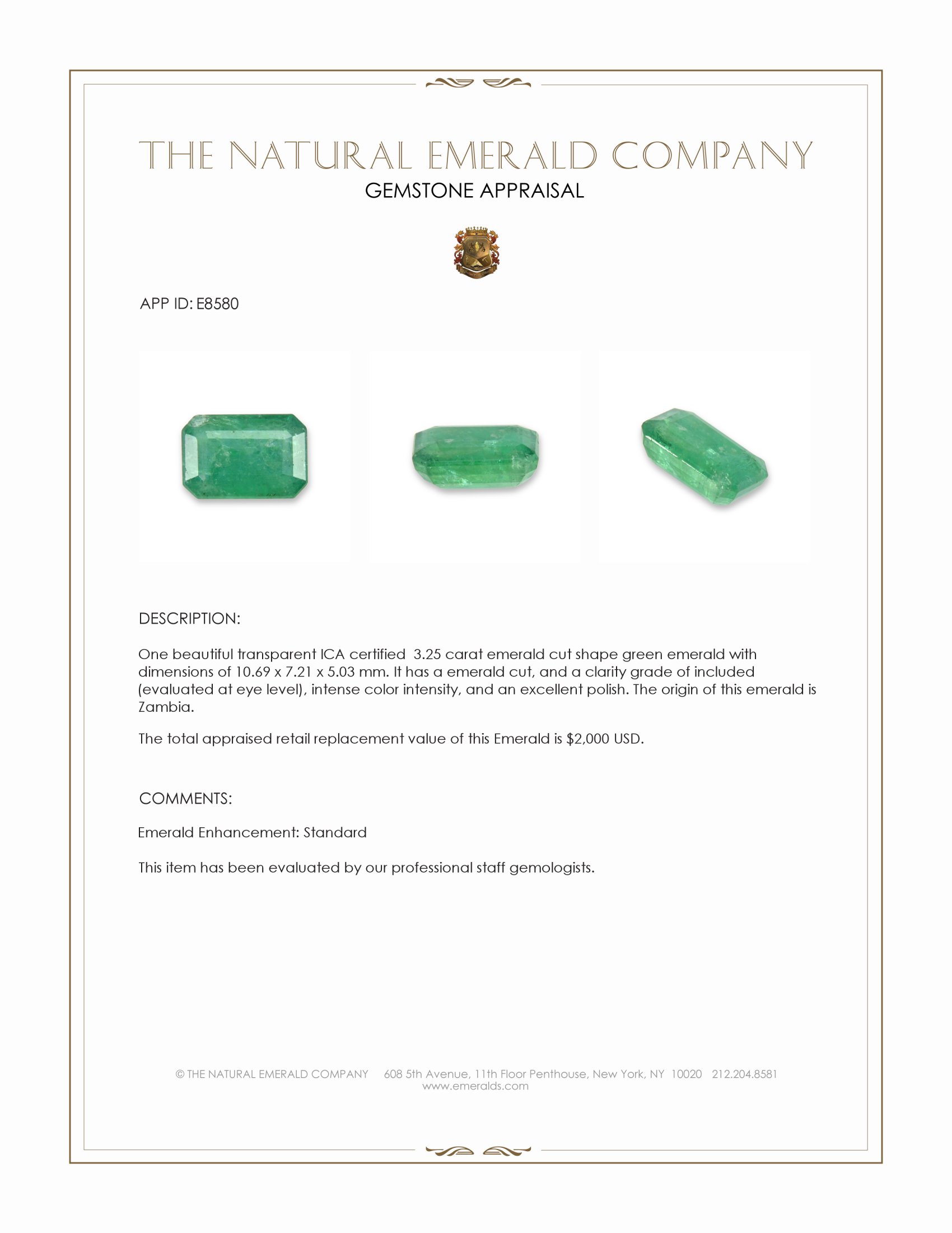 3.25 Ct. Emerald from Zambia
