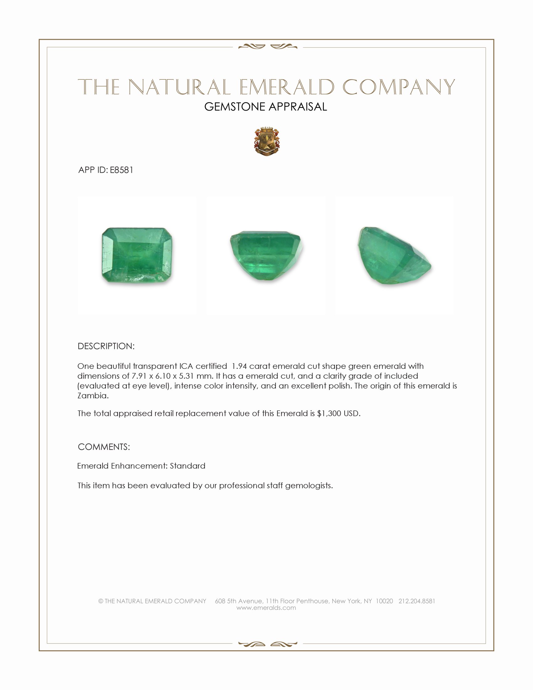 1.94 Ct. Emerald from Zambia