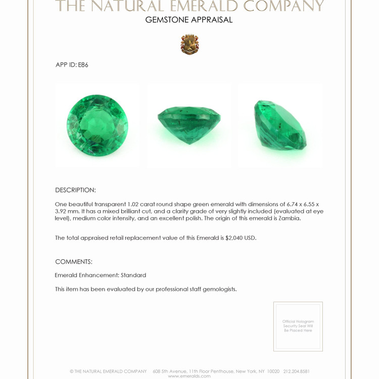 1.02 Ct. Emerald from Zambia
