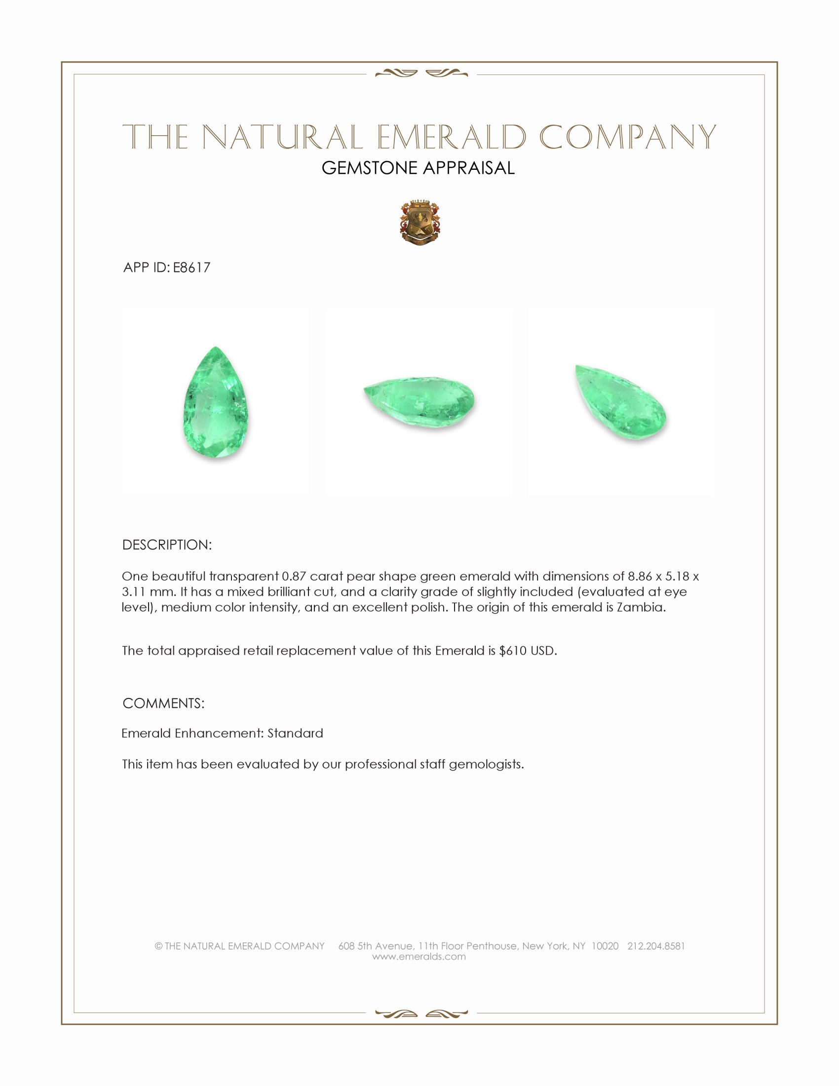 0.87 Ct. Emerald from Zambia