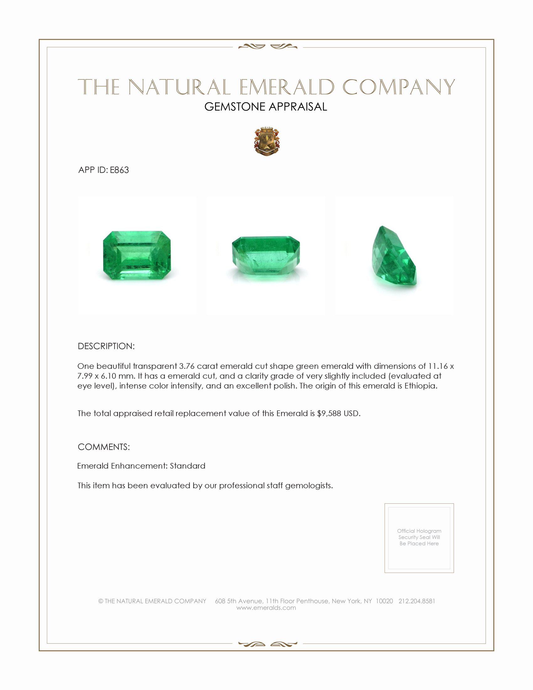 3.76 Ct. Emerald from Ethiopia