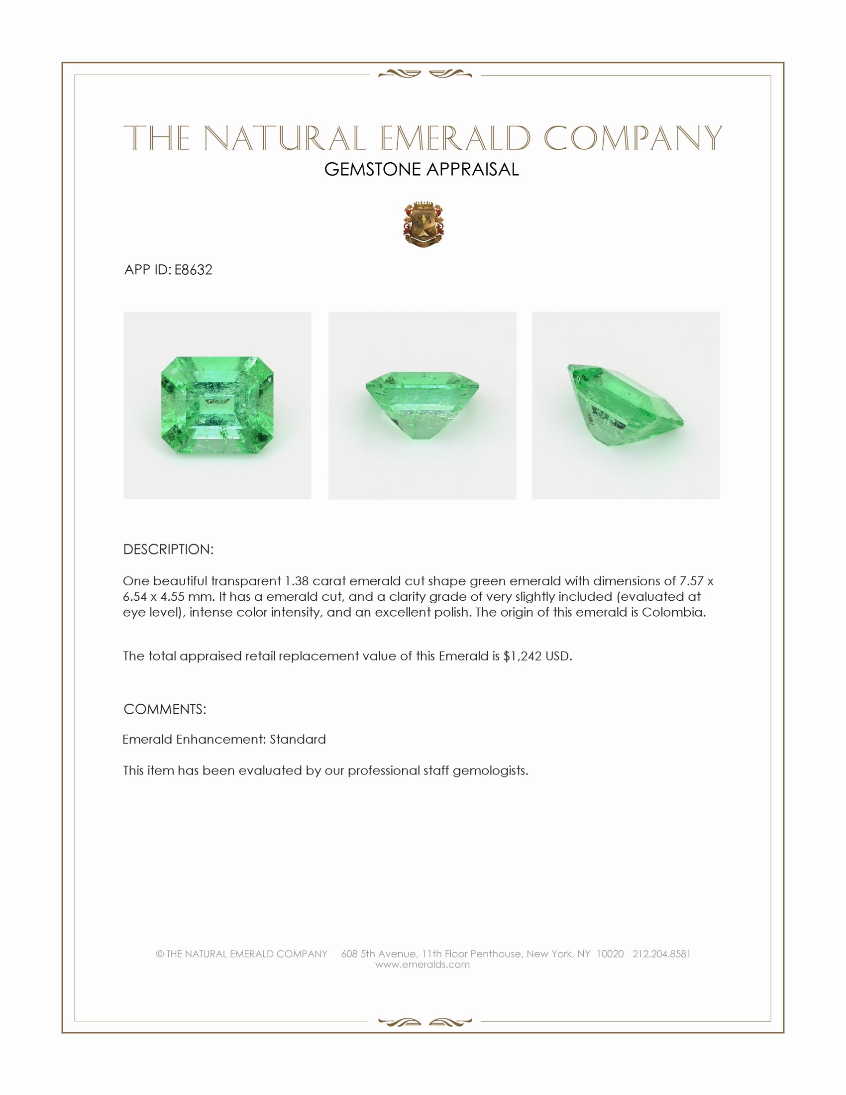 1.38 Ct. Emerald from Colombia