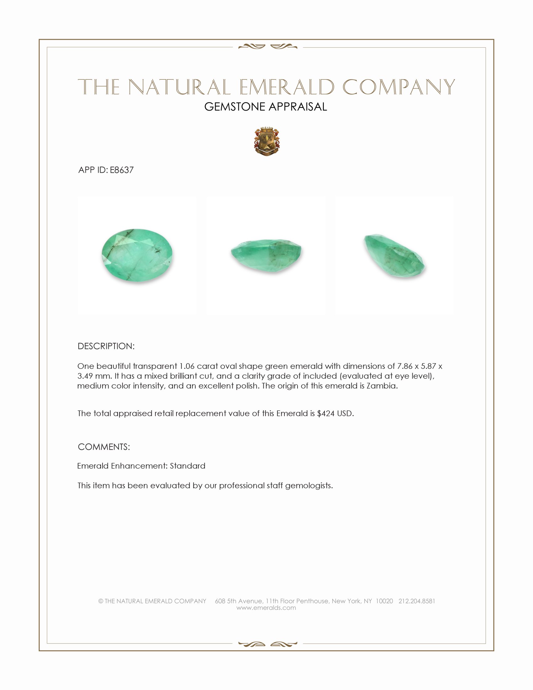 1.06 Ct. Emerald from Zambia