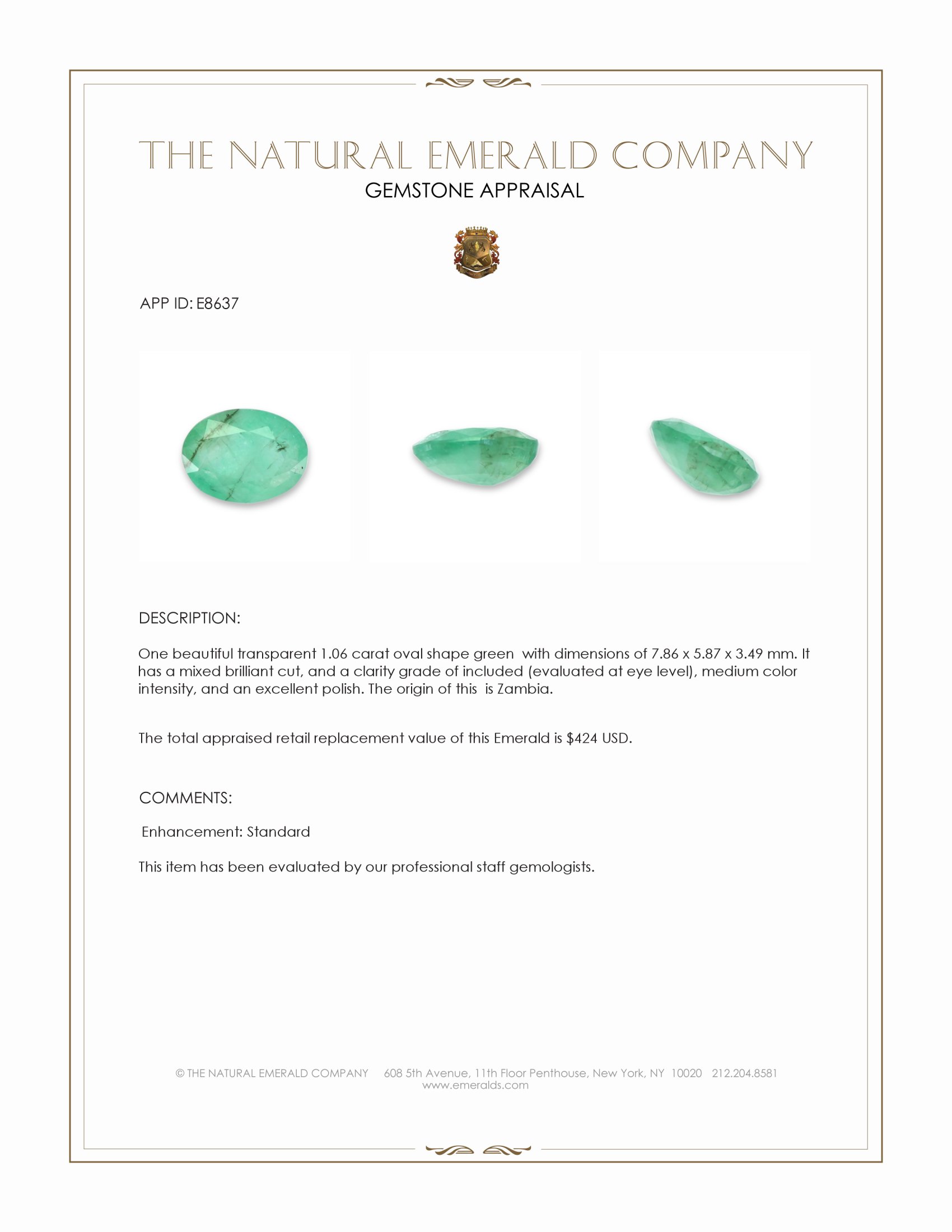 1.06 Ct. Emerald from Zambia