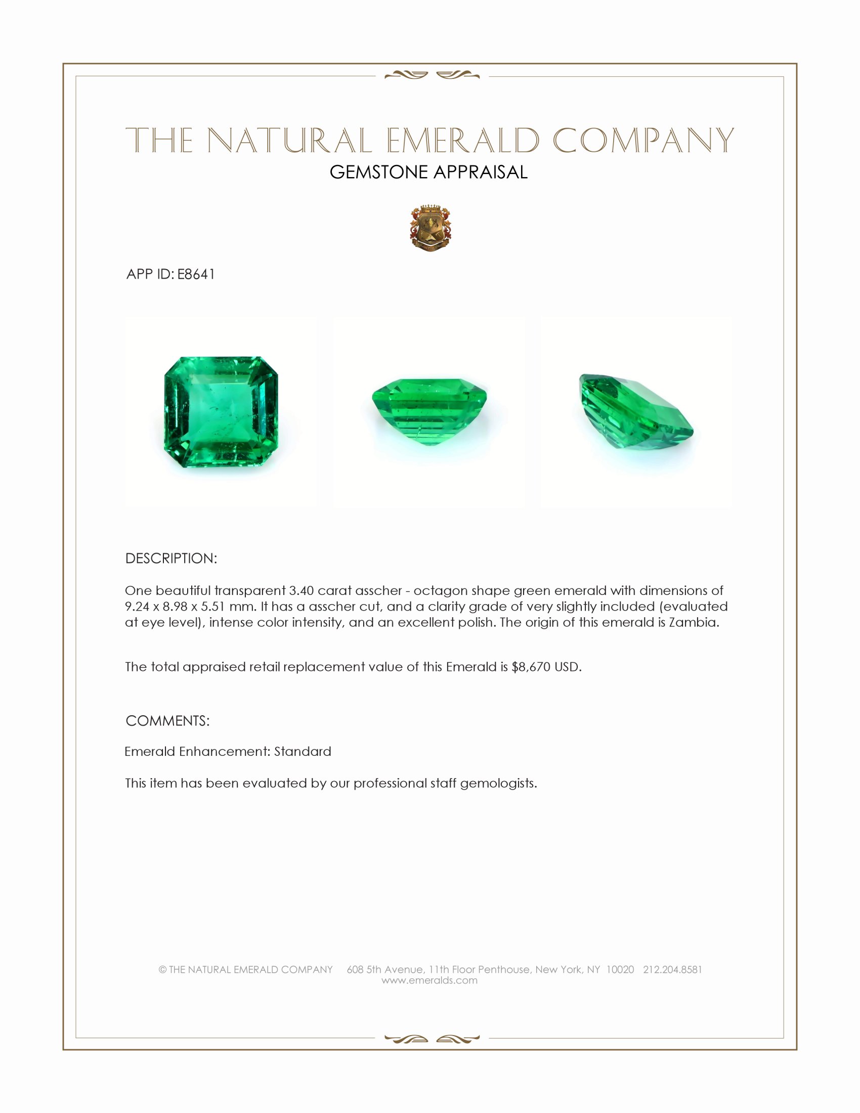 3.40 Ct. Emerald from Zambia