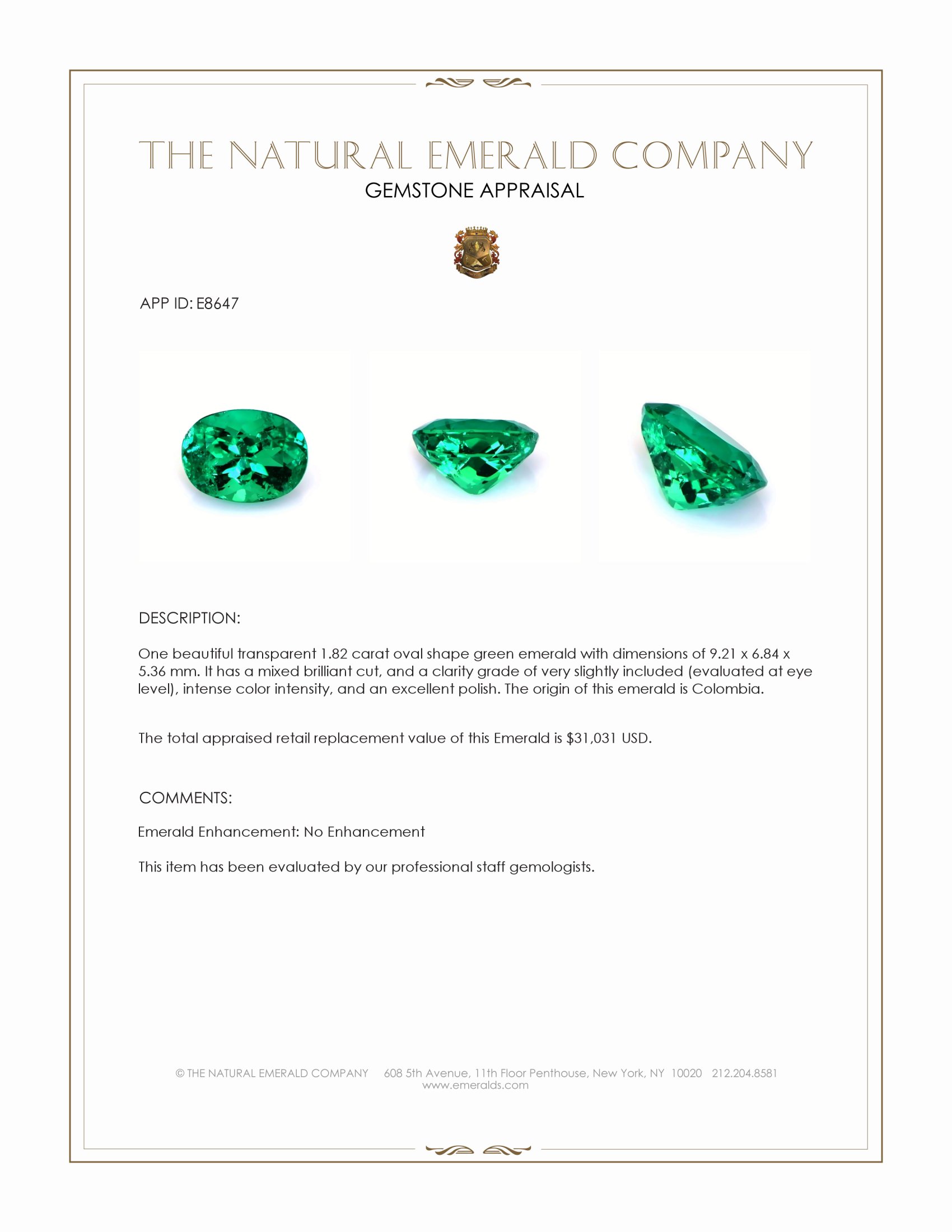 1.82 Ct. Emerald from Colombia