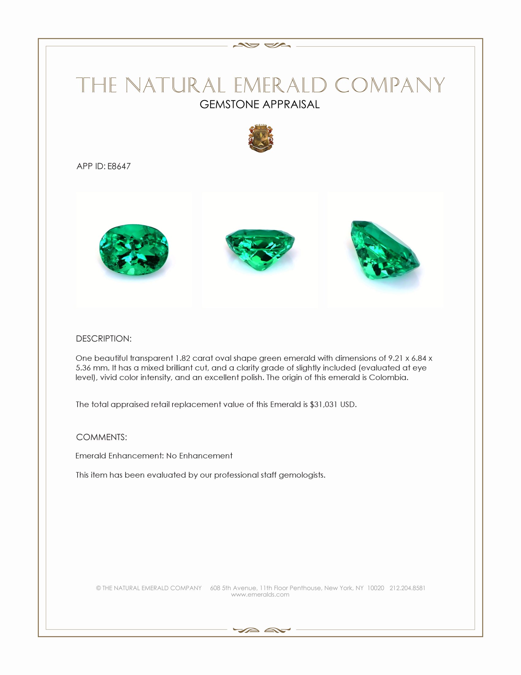 1.82 Ct. Emerald from Colombia