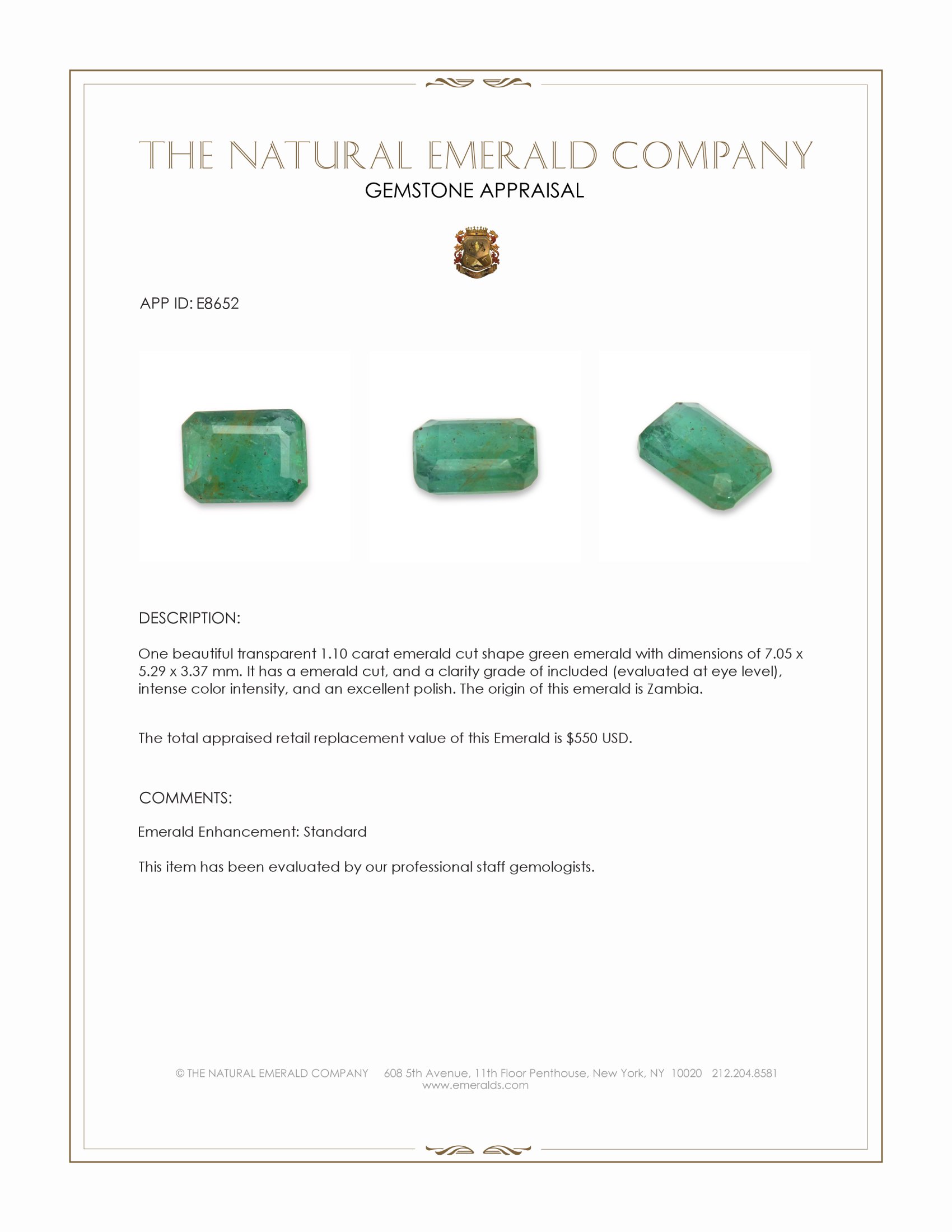 1.10 Ct. Emerald from Zambia