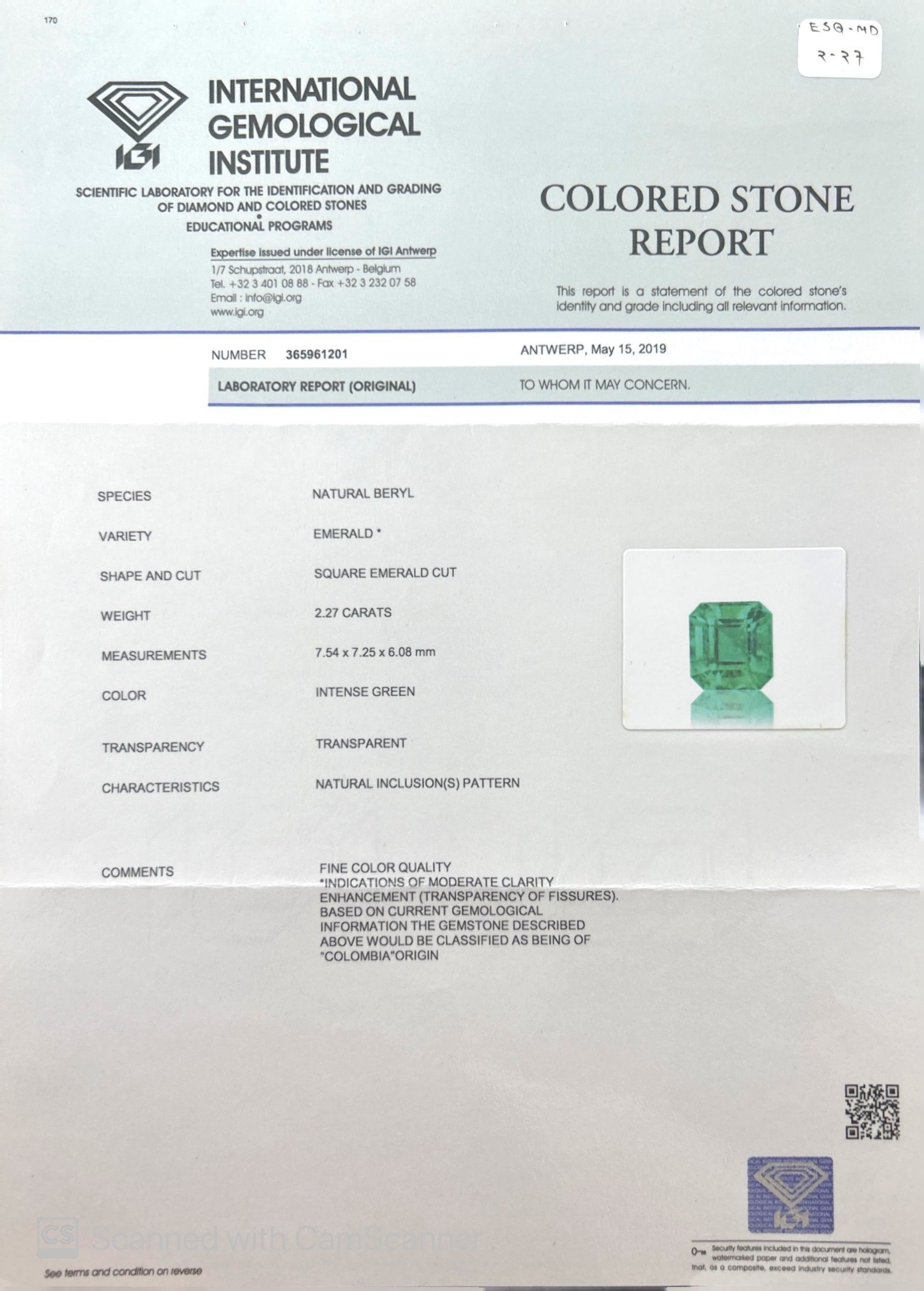 2.27 Ct. Emerald from Colombia