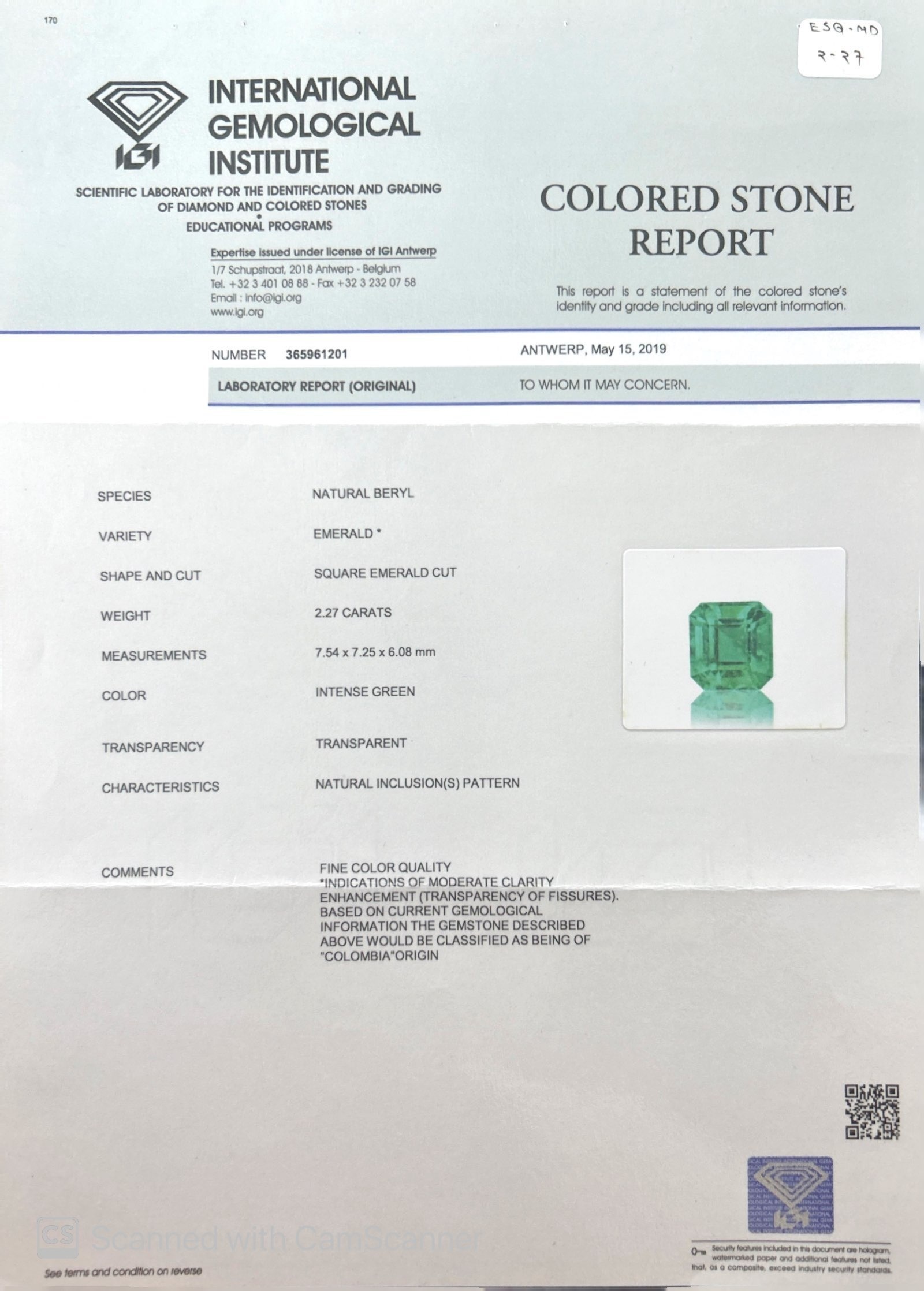 2.27 Ct. Emerald from Colombia