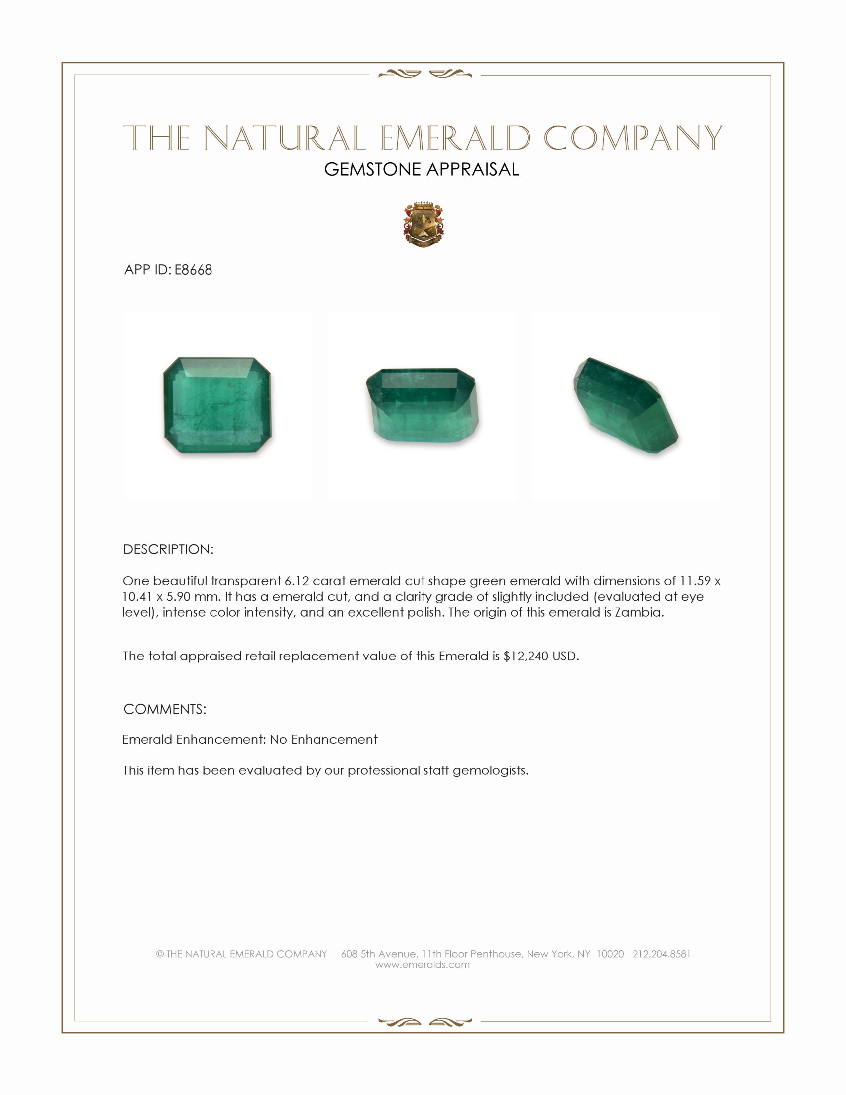 6.12 Ct. Emerald from Zambia