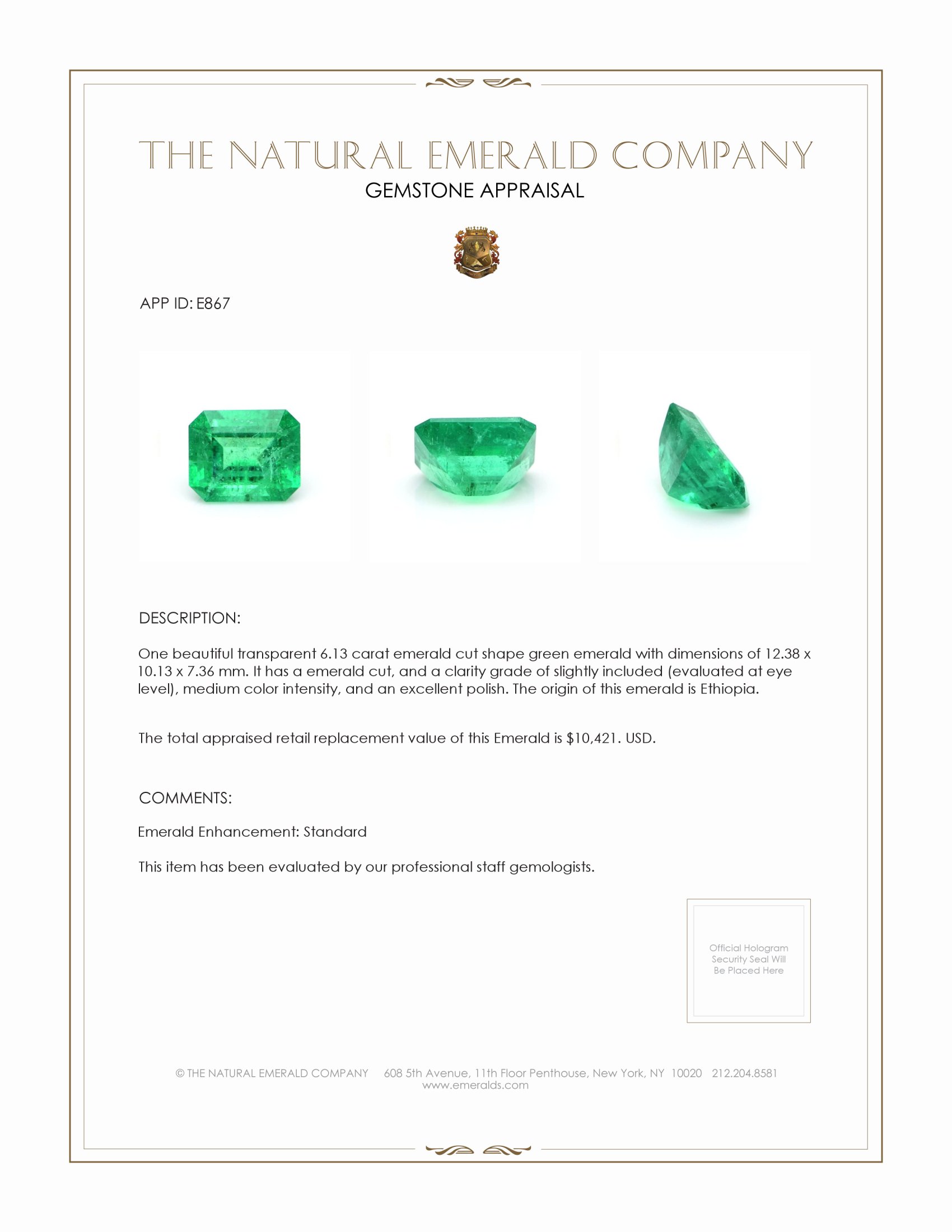 6.13 Ct. Emerald from Ethiopia