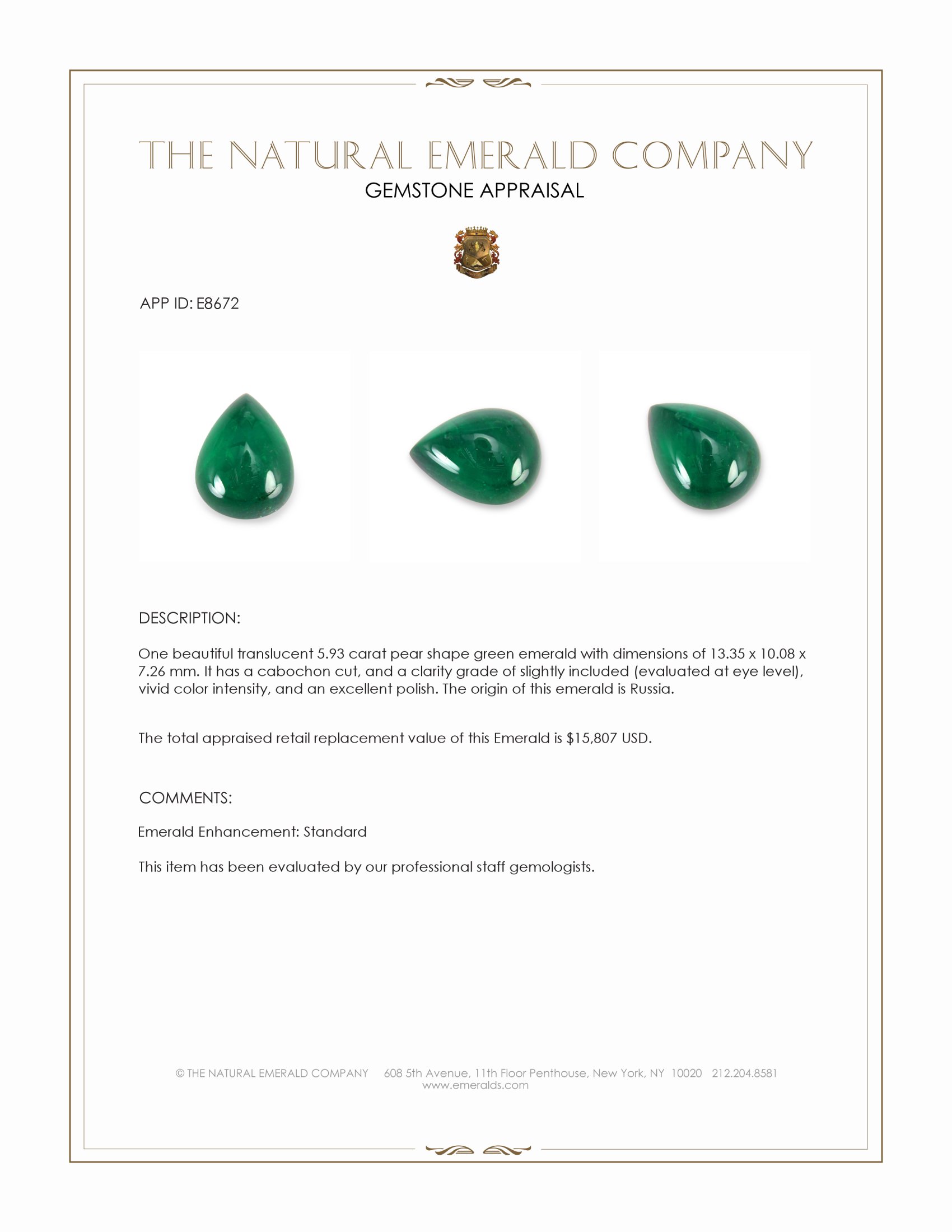 5.93 Ct. Cabochon Emerald from Russia