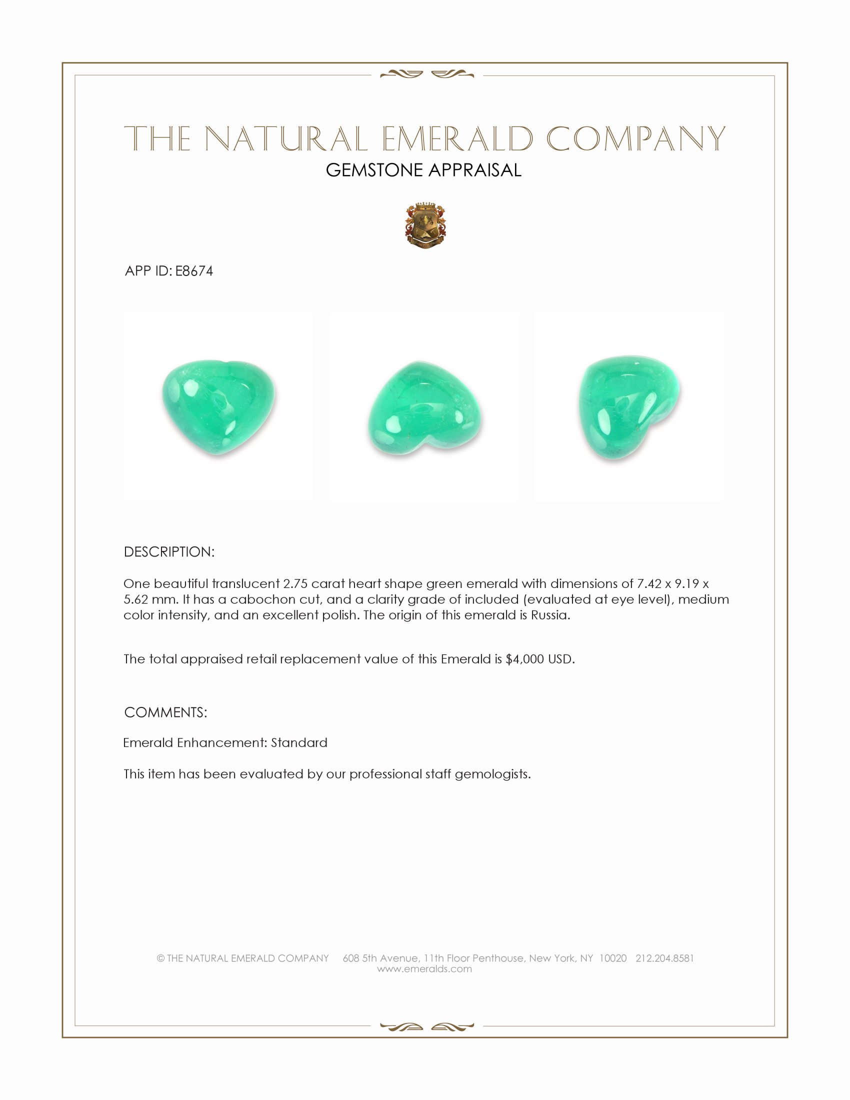 2.75 Ct. Cabochon Emerald from Russia