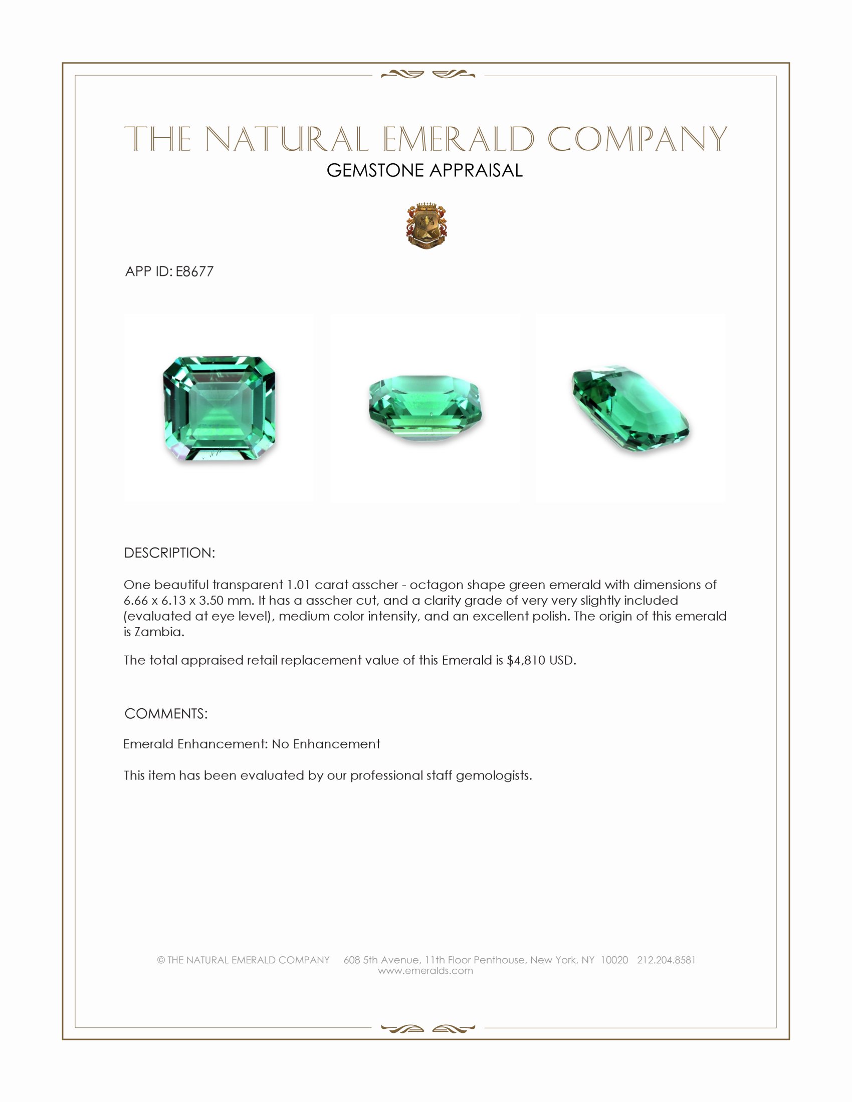 1.01 Ct. Emerald from Zambia