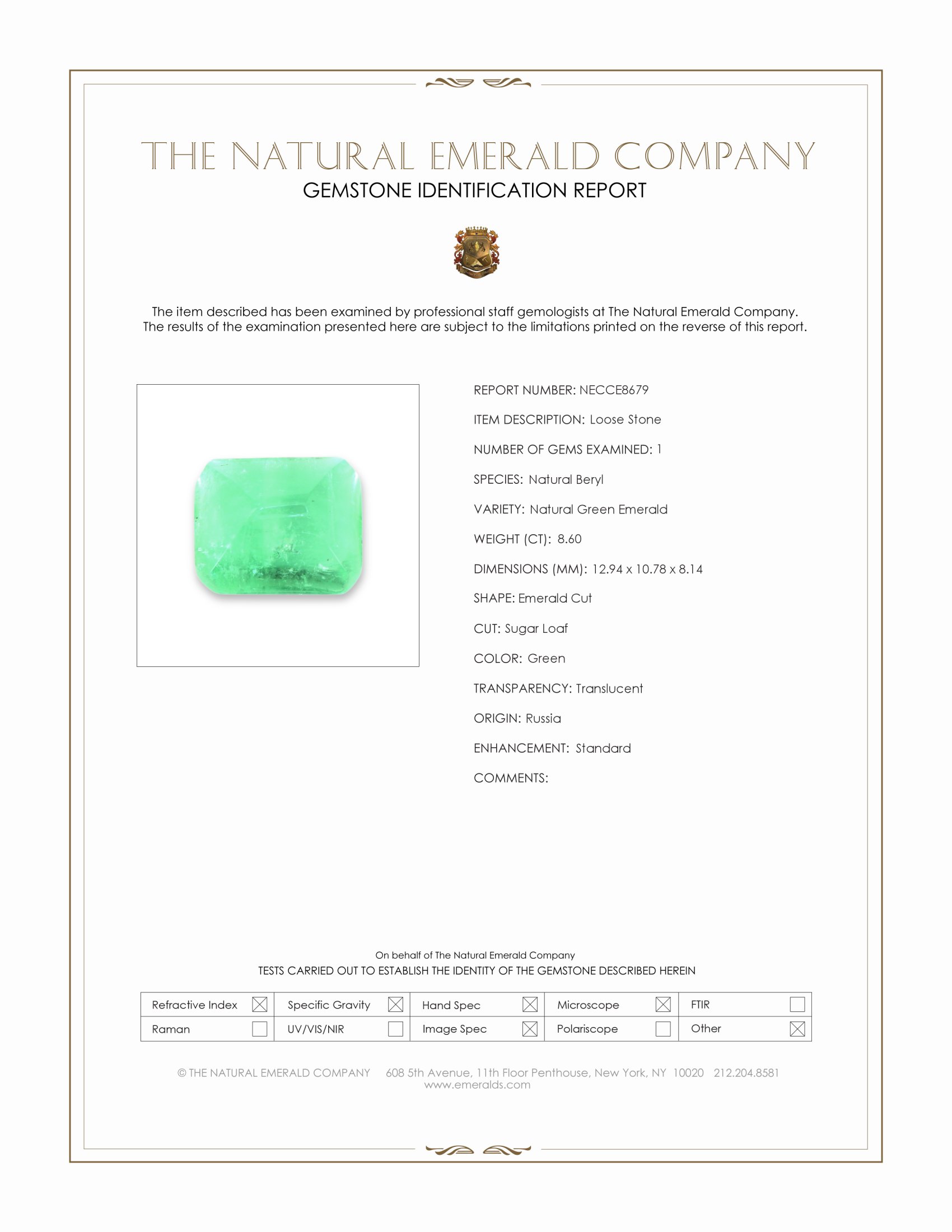 8.60 Ct. Cabochon Emerald from Russia
