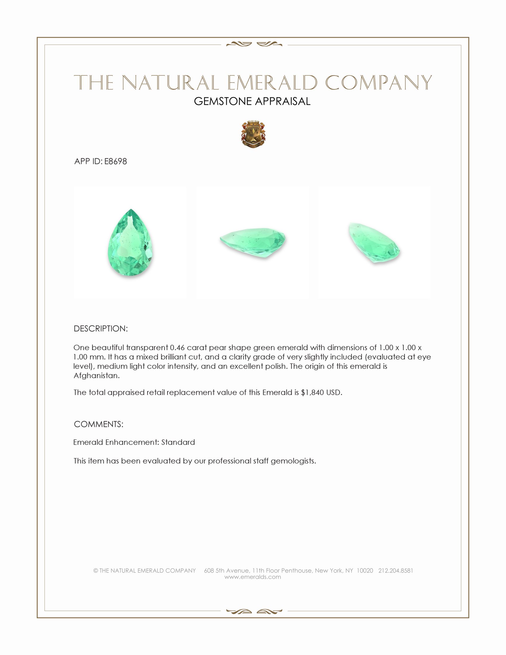 0.46 Ct. Emerald from Afghanistan