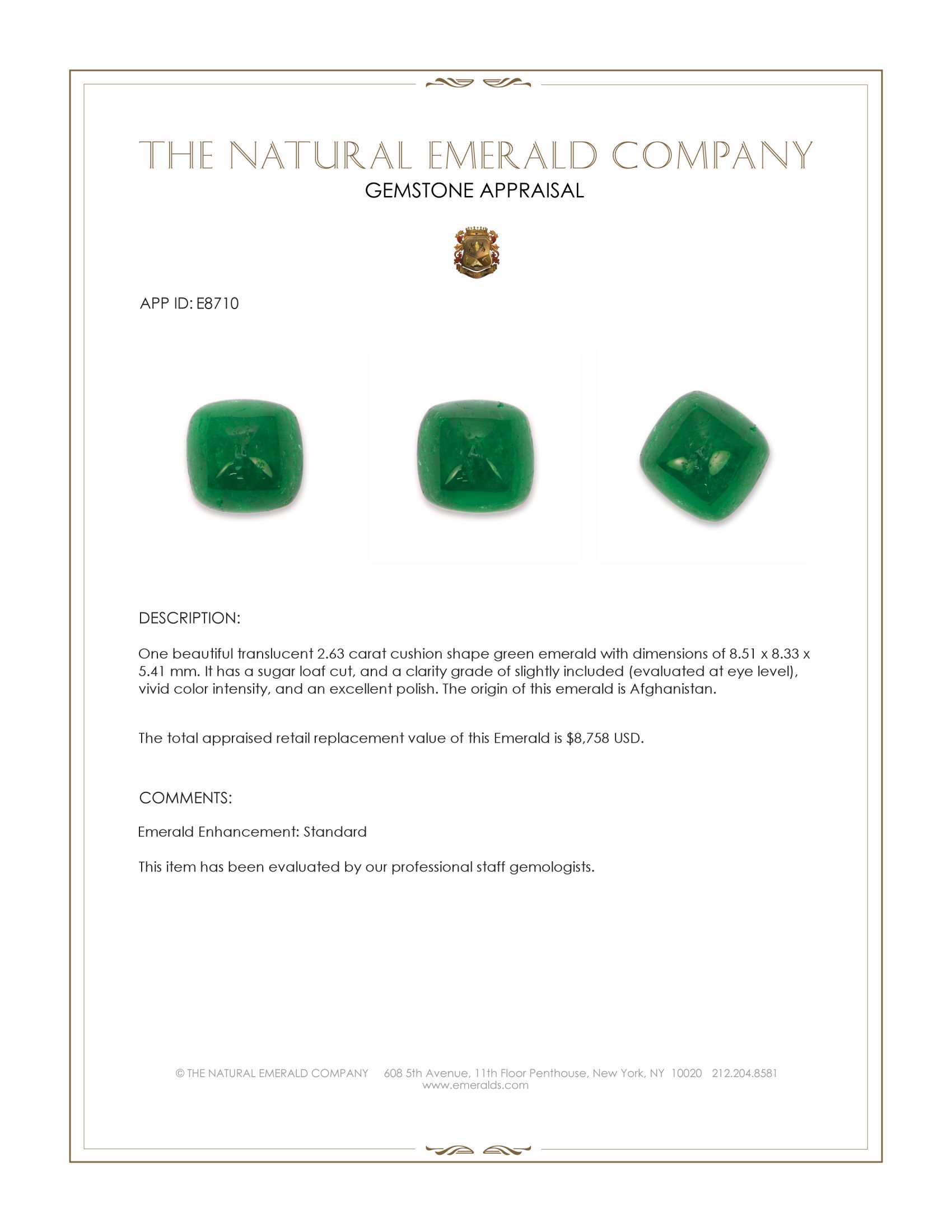 2.63 Ct. Cabochon Emerald from Afghanistan