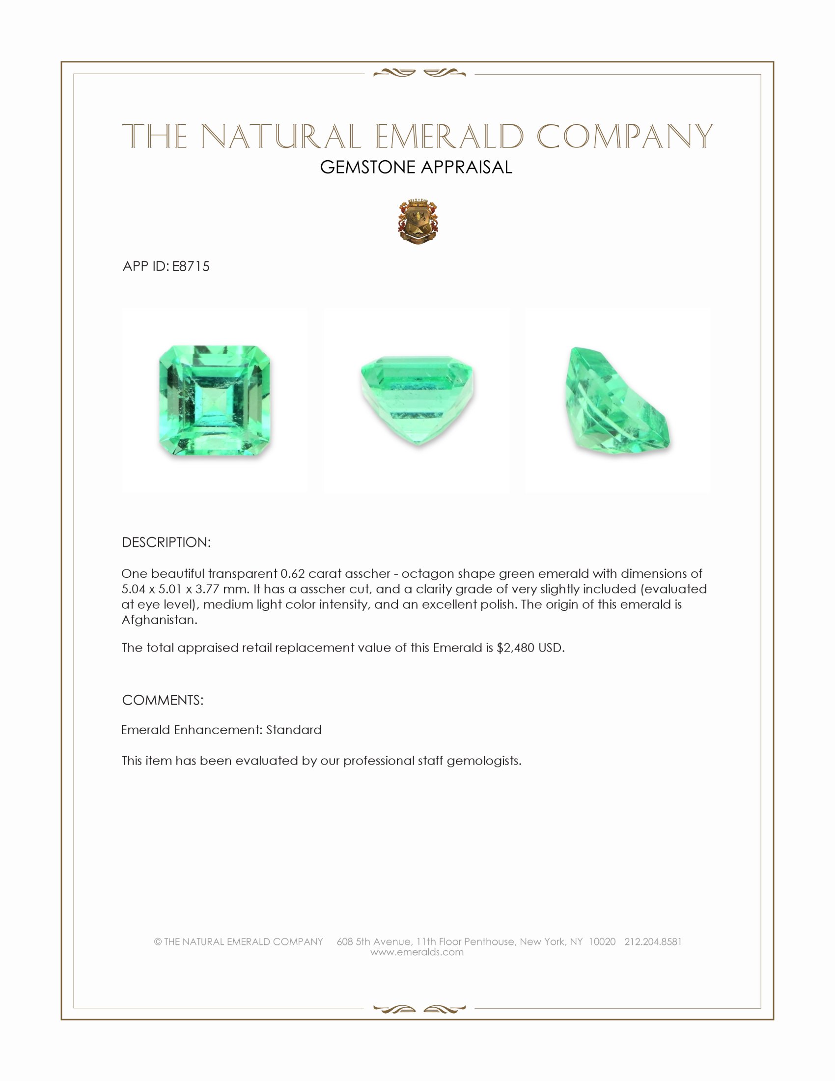 0.62 Ct. Emerald from Afghanistan